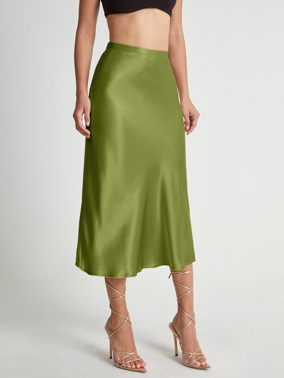 Crown Elara™ | High Waisted Satin Midi Skirt