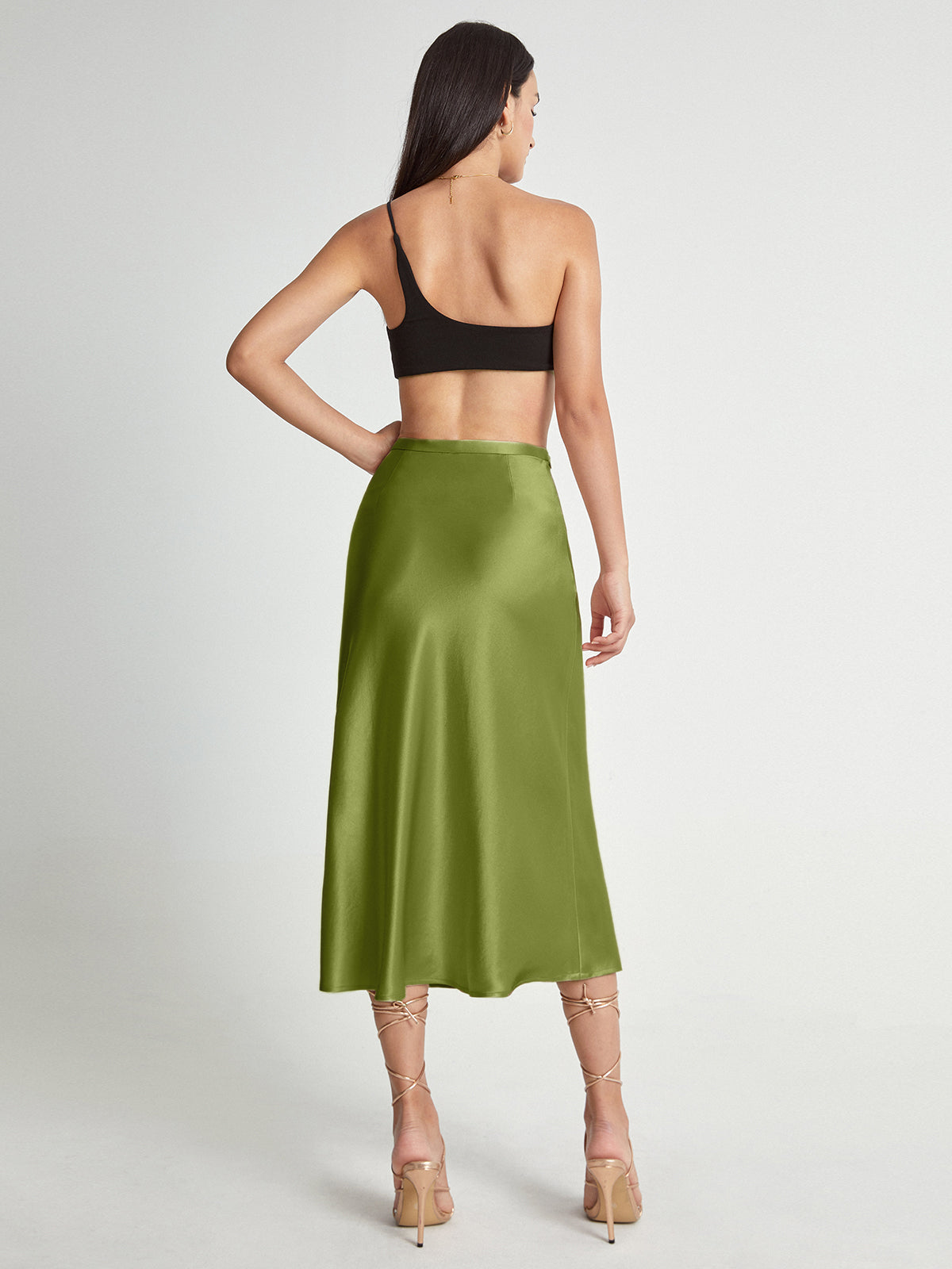 Crown Elara™ | High Waisted Satin Midi Skirt