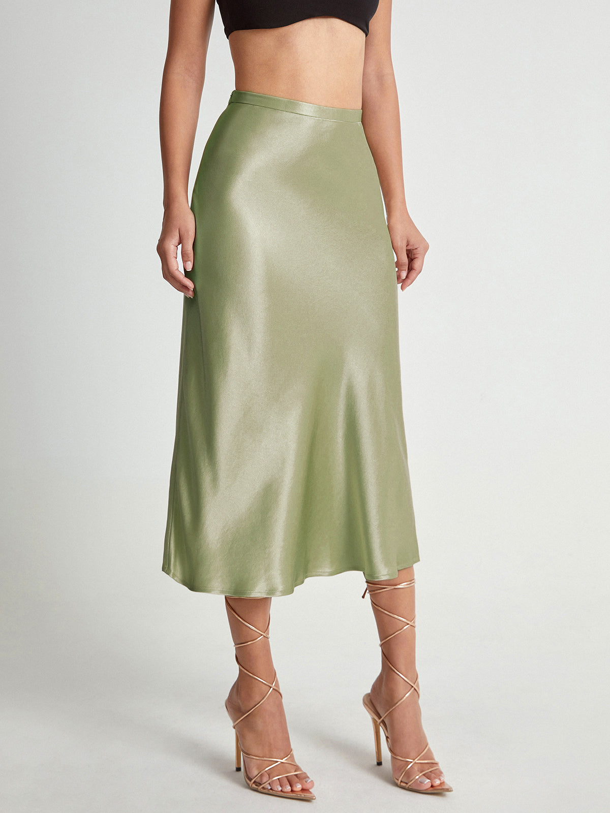 Crown Elara™ | High Waisted Satin Midi Skirt