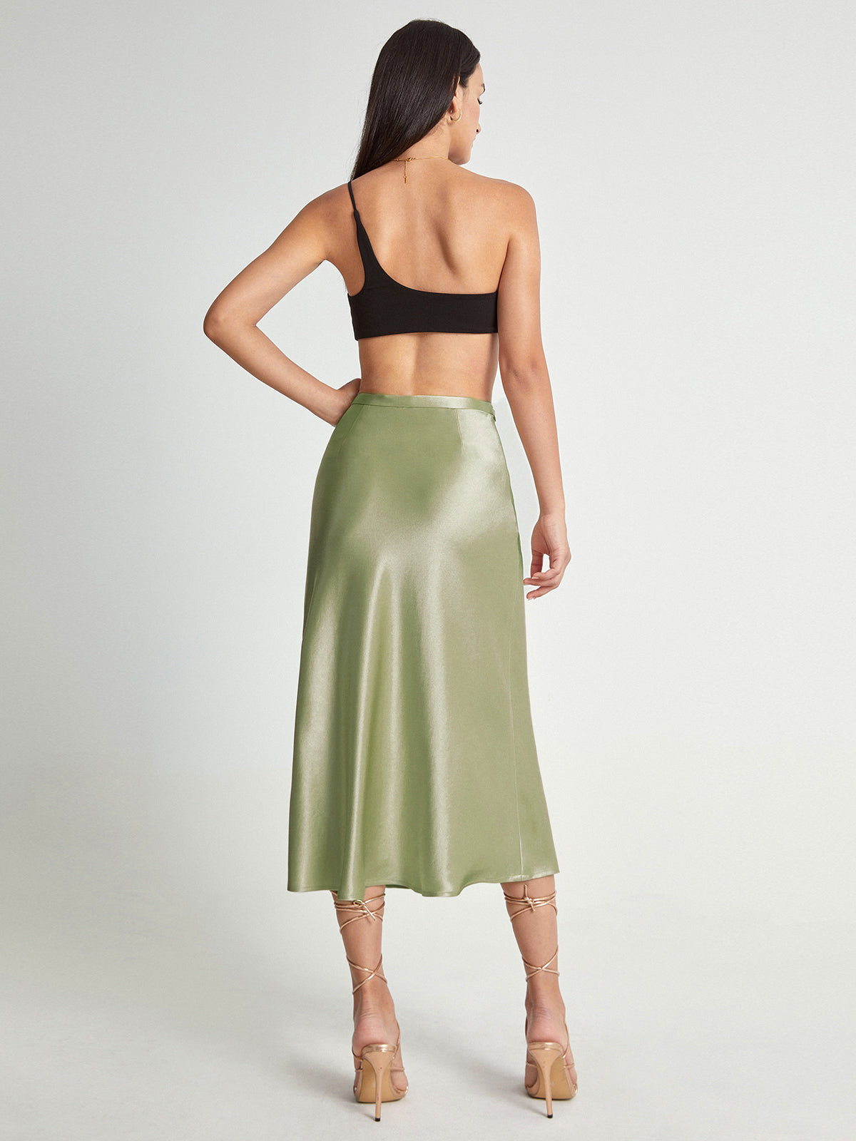 Crown Elara™ | High Waisted Satin Midi Skirt