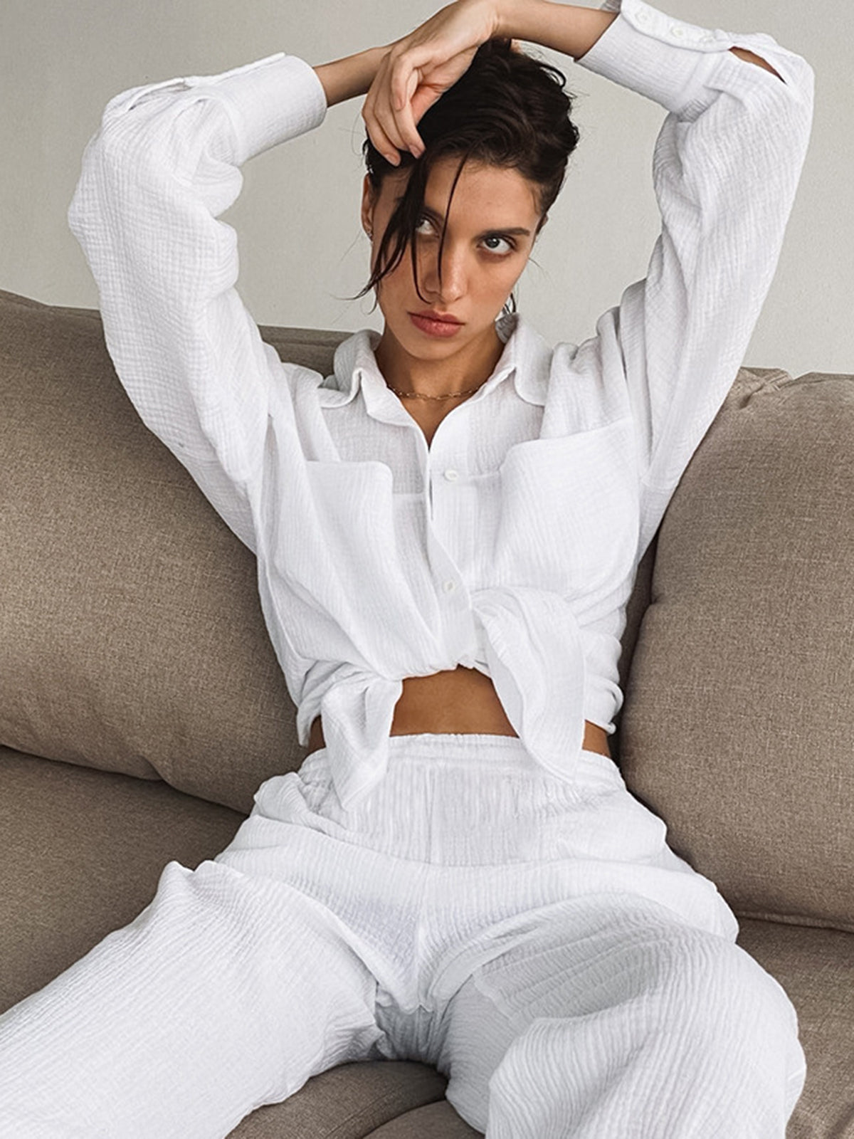 Crown Elara™ | Cotton Two Piece Pants Set