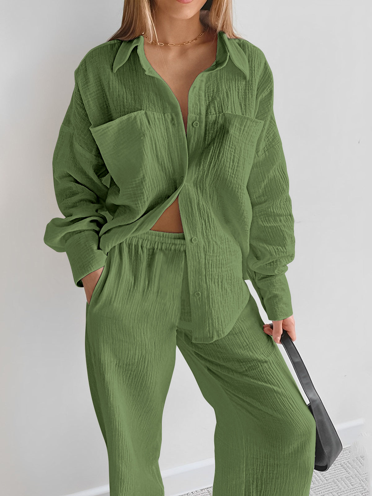 Crown Elara™ | Cotton Two Piece Pants Set