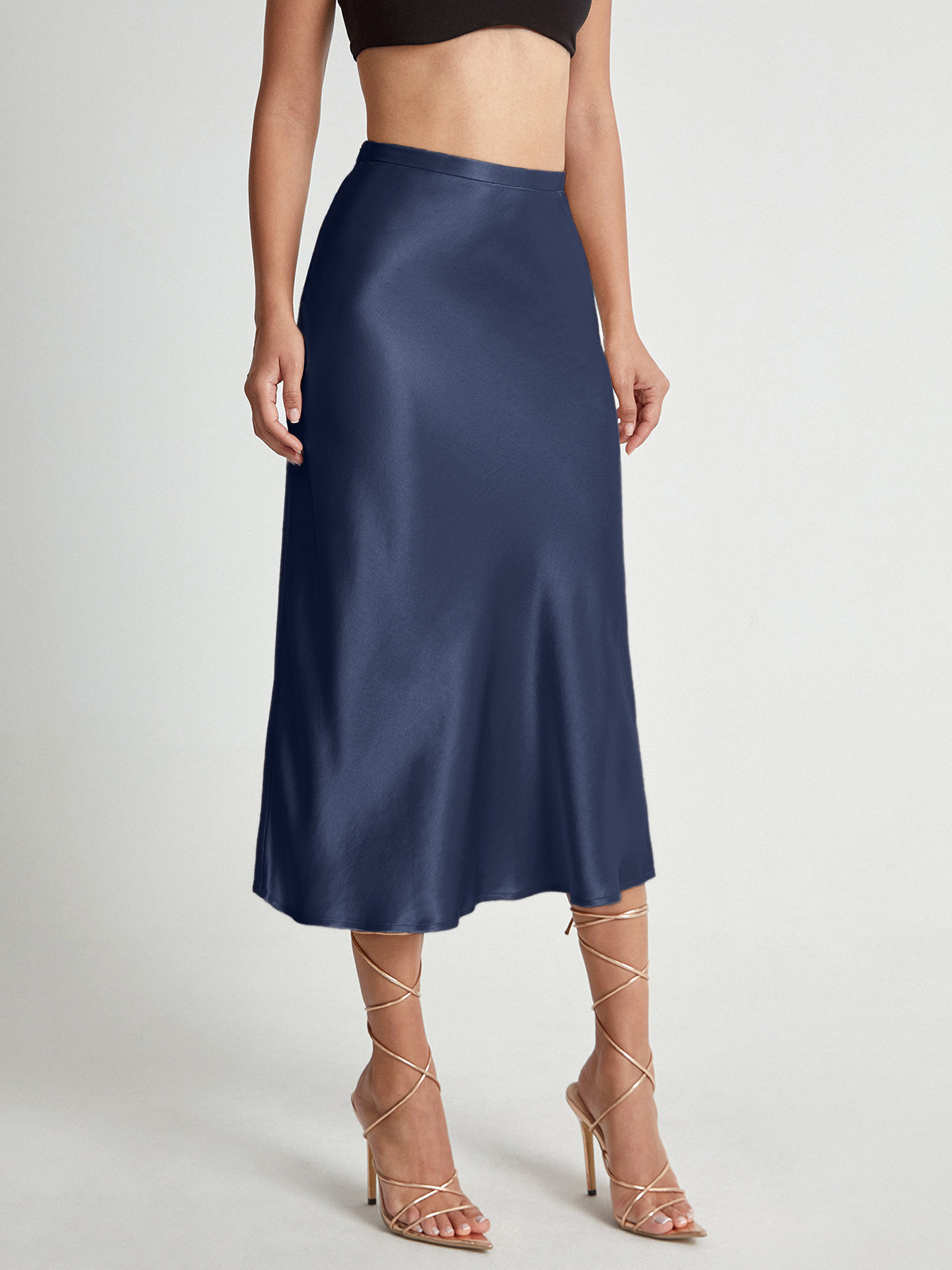 Crown Elara™ | High Waisted Satin Midi Skirt