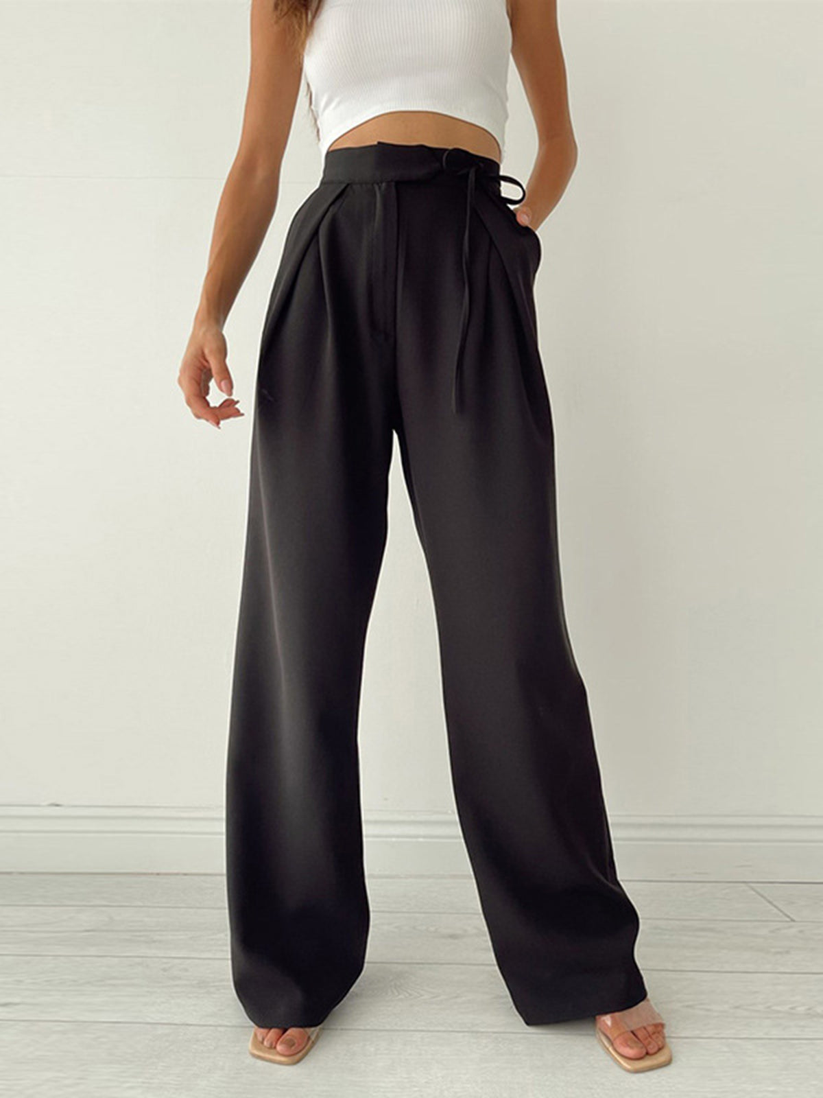 Crown Elara™ | Palazzo Tied Wide Leg Trousers