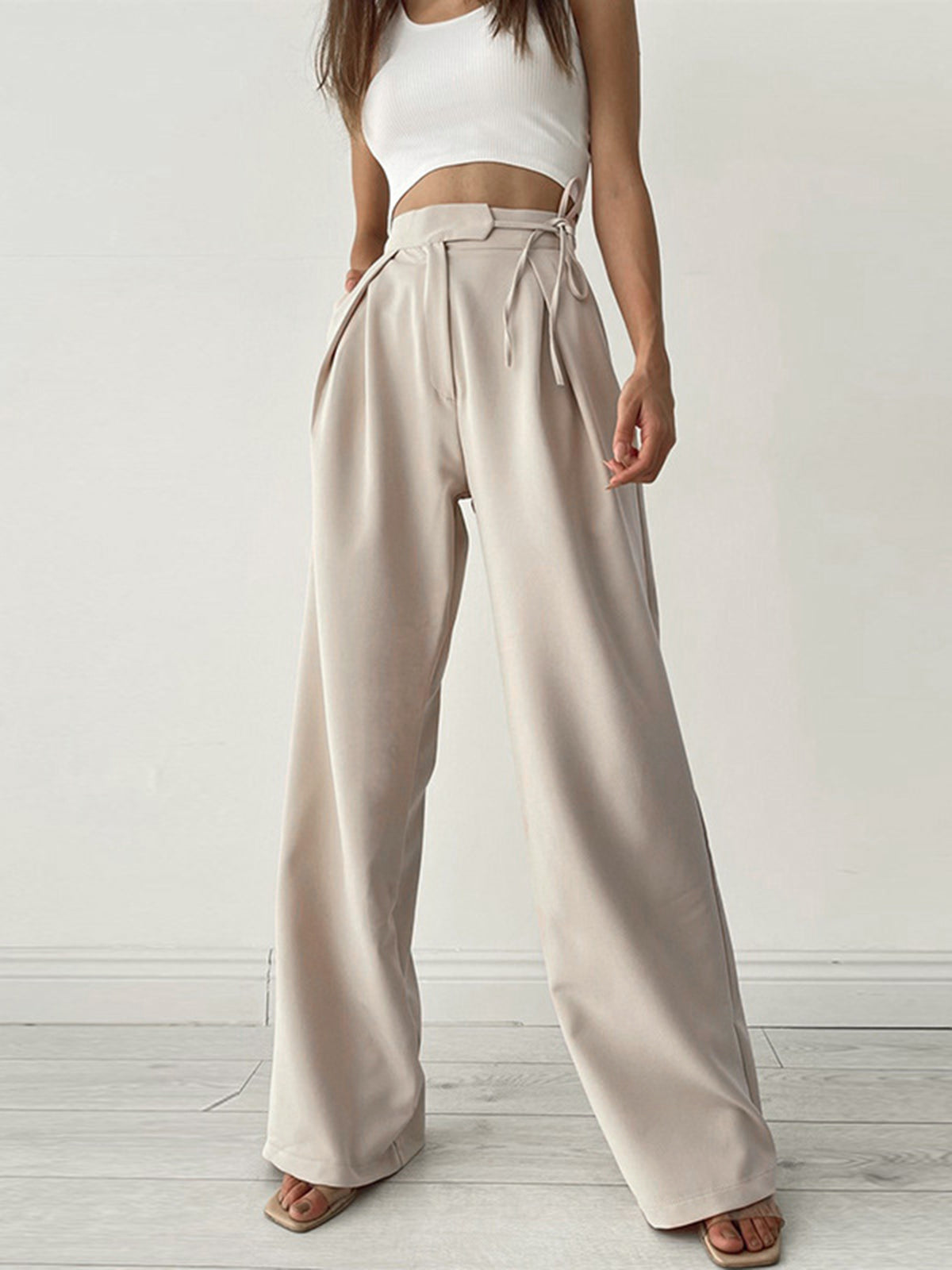 Crown Elara™ | Palazzo Tied Wide Leg Trousers