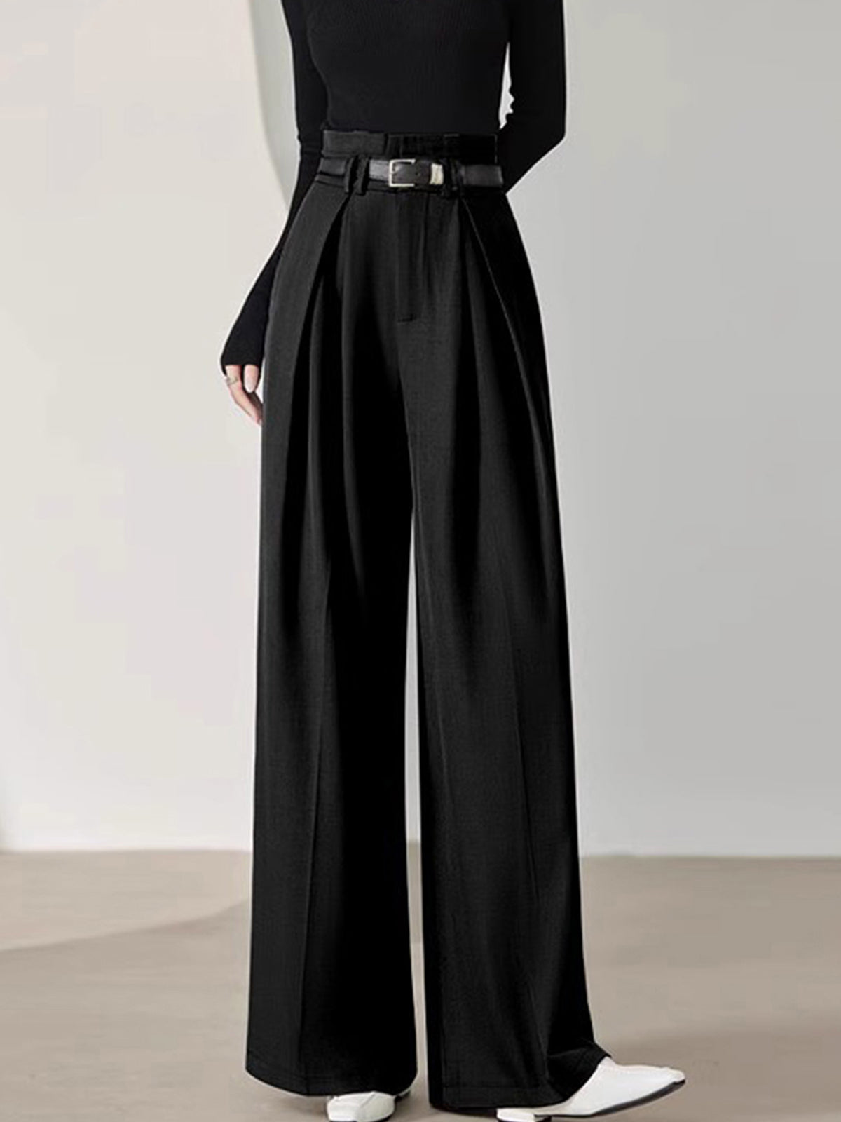Crown Elara™ | Belted Pleated Wide Leg Trousers