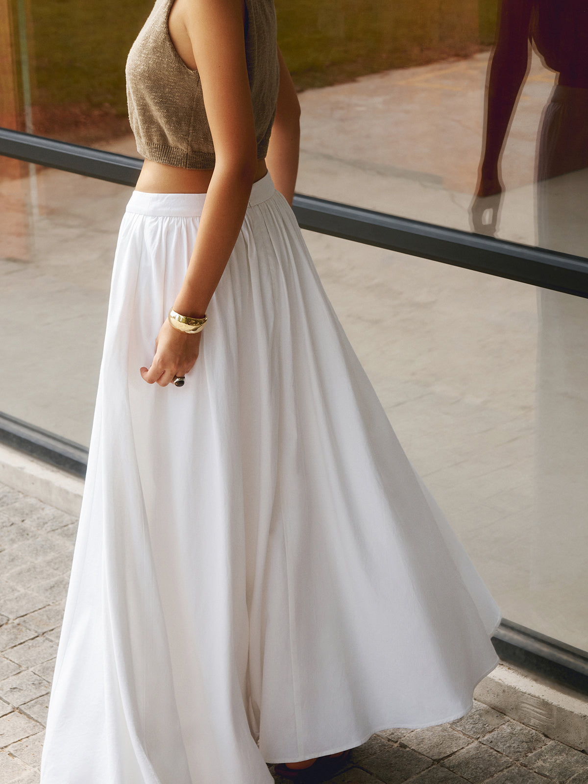 Crown Elara™ | Linen Pleated Maxi Skirt