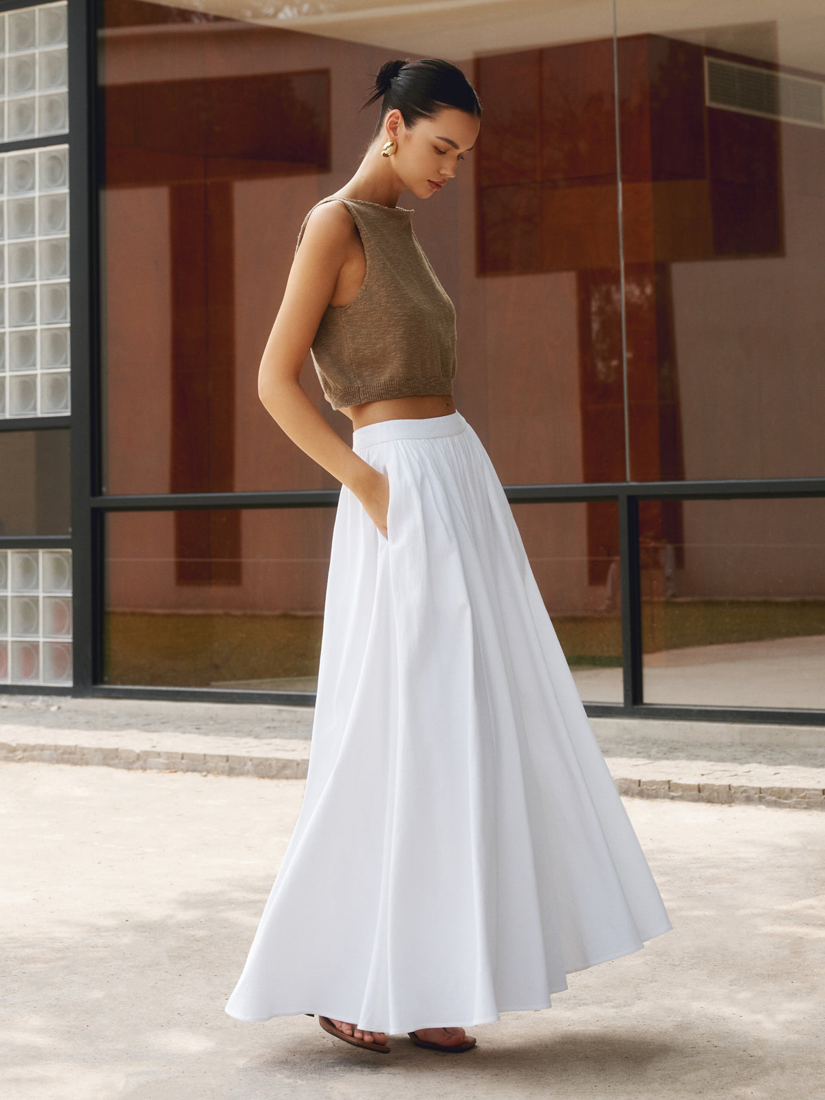 Crown Elara™ | Linen Pleated Maxi Skirt
