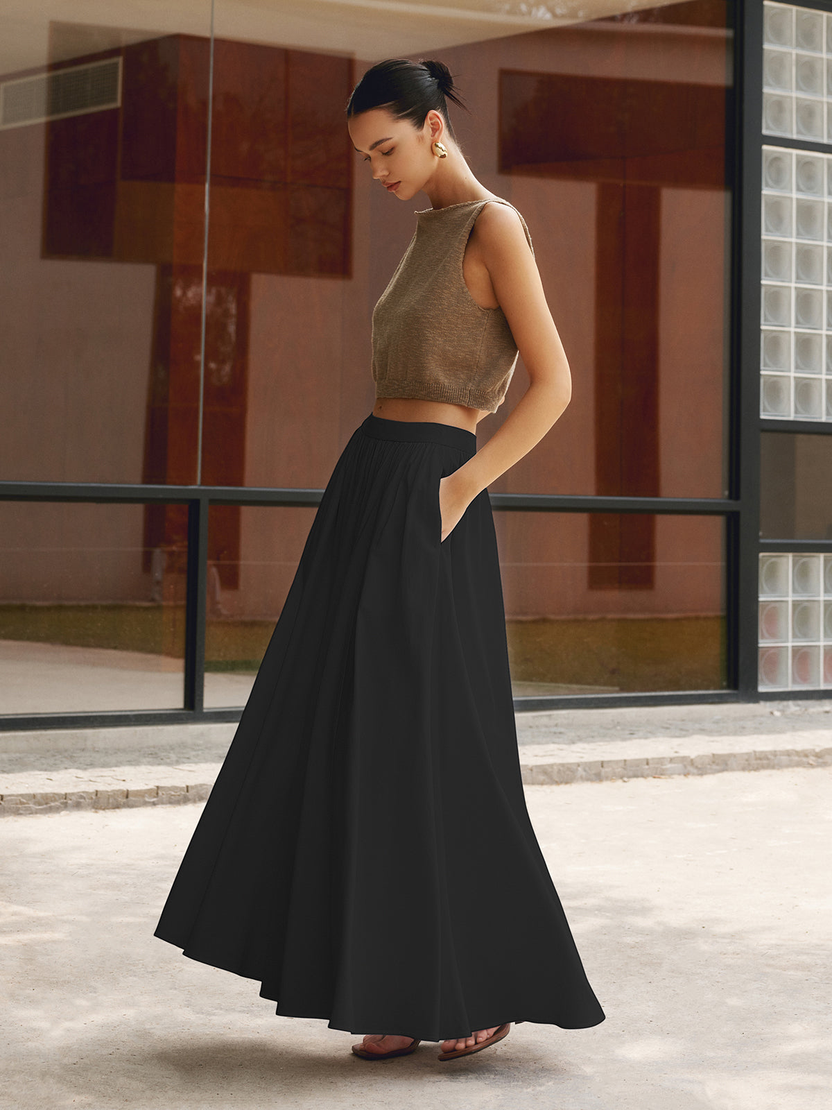 Crown Elara™ | Linen Pleated Maxi Skirt