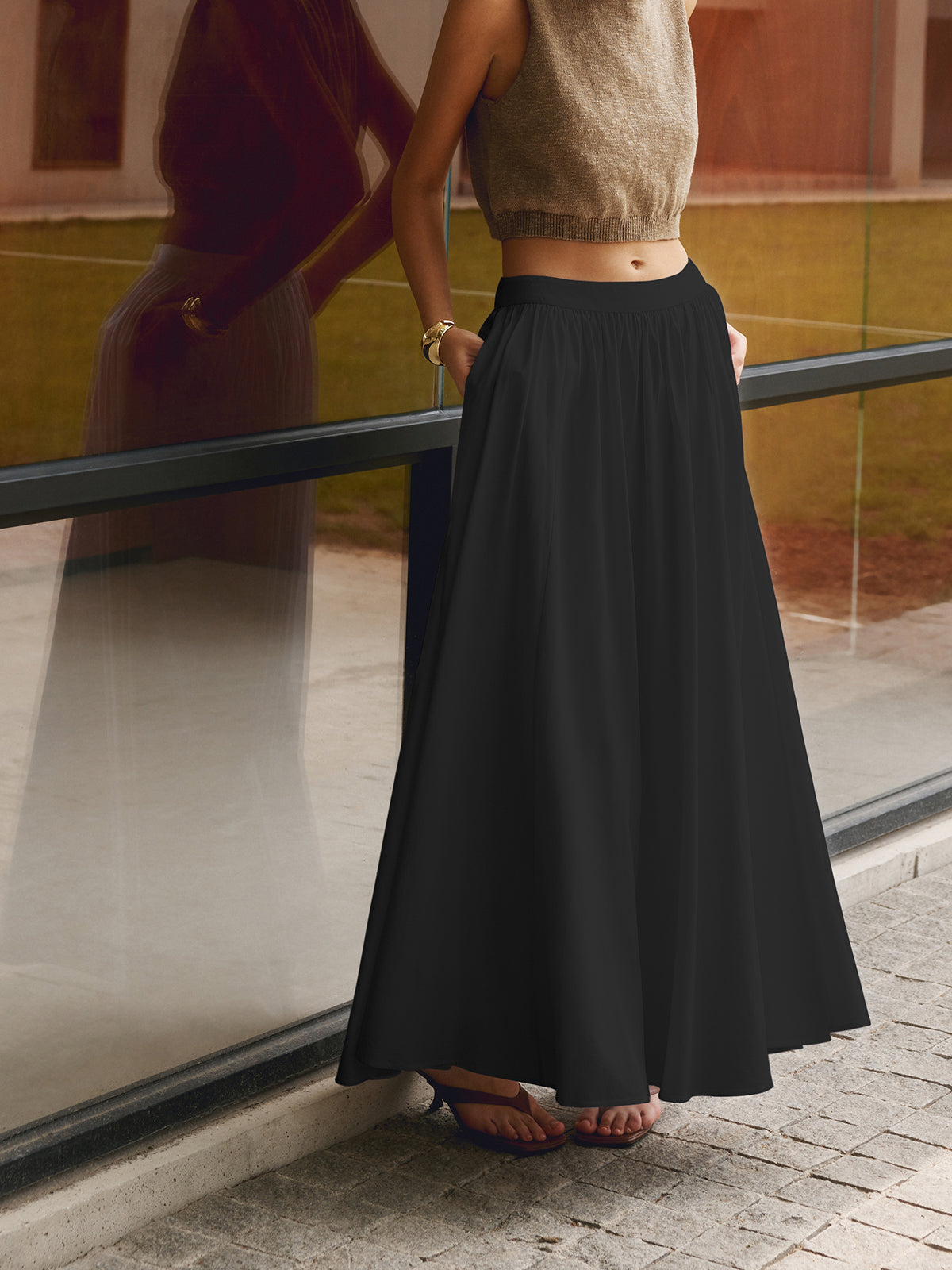 Crown Elara™ | Linen Pleated Maxi Skirt