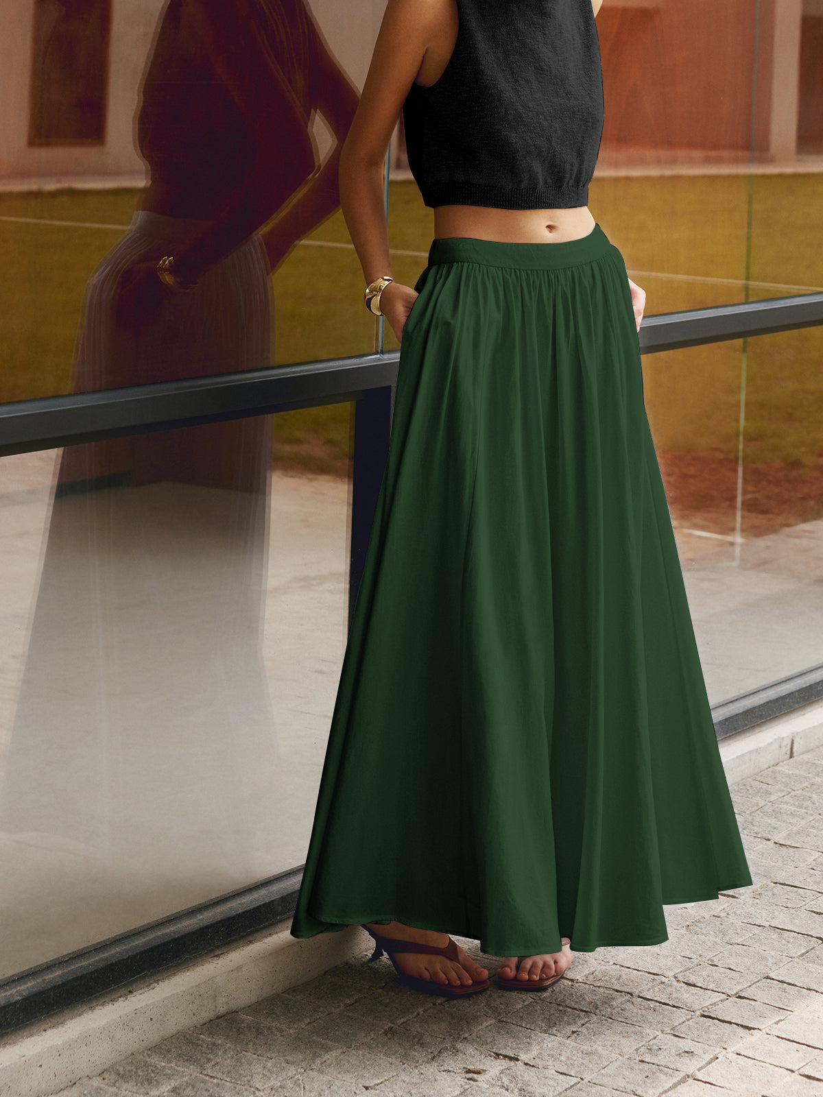 Crown Elara™ | Linen Pleated Maxi Skirt