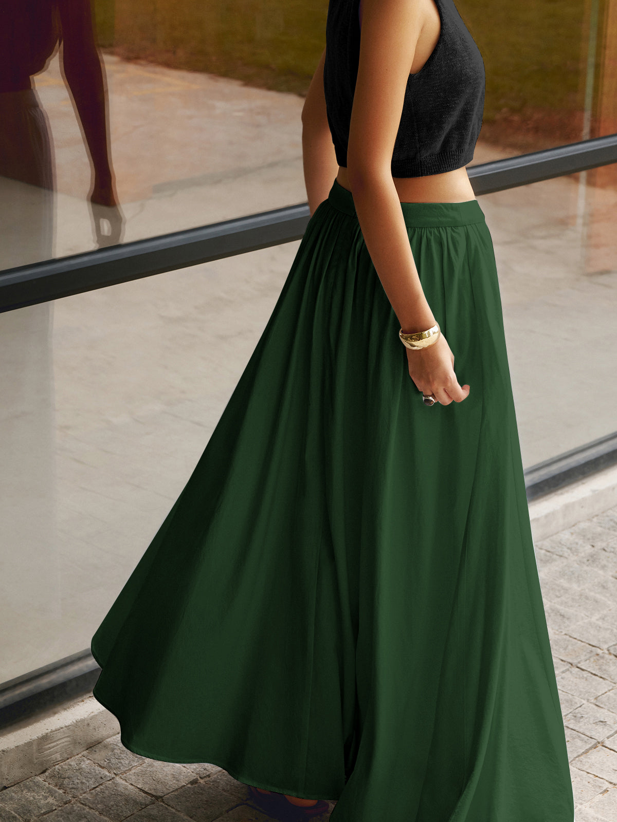 Crown Elara™ | Linen Pleated Maxi Skirt