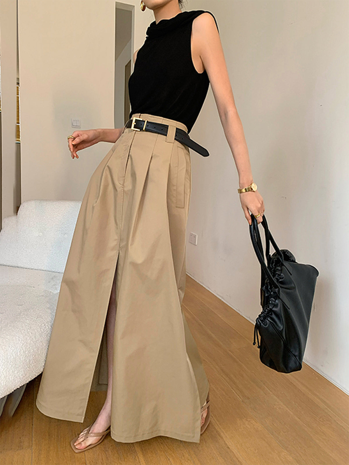 Crown Elara™ | Cotton Split Maxi Skirt