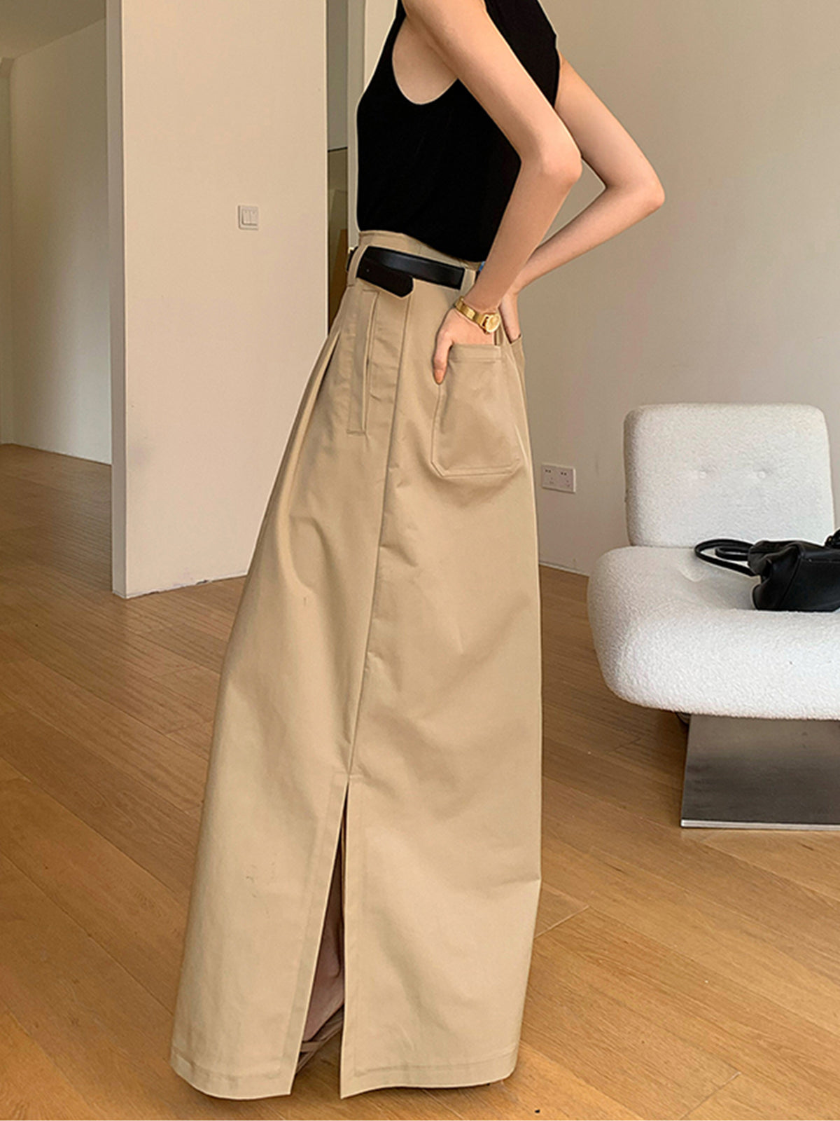 Crown Elara™ | Cotton Split Maxi Skirt