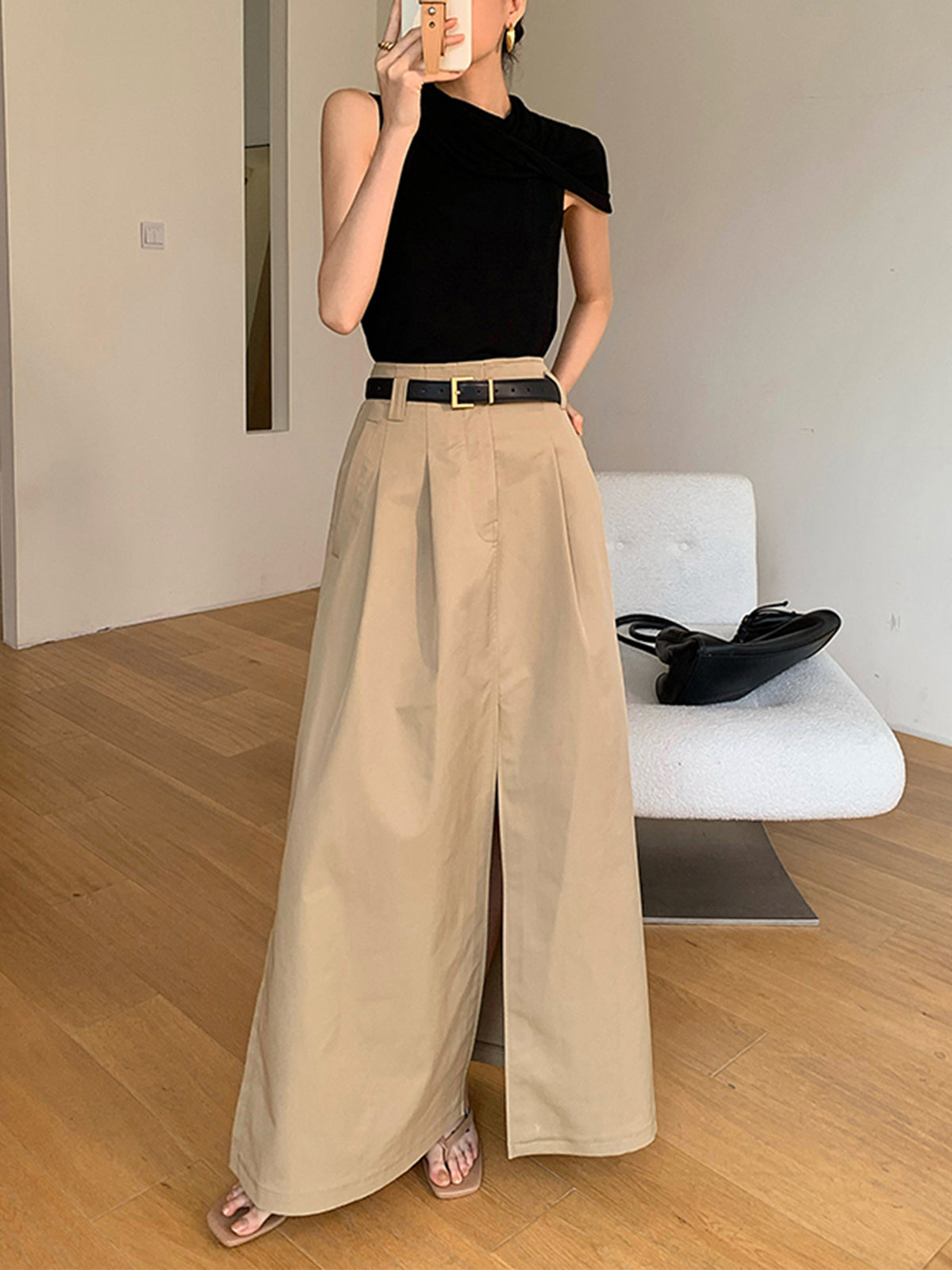 Crown Elara™ | Cotton Split Maxi Skirt