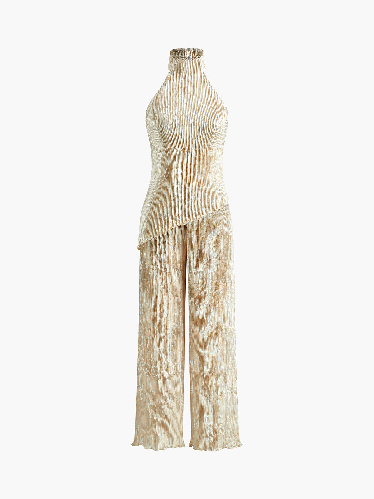 Crown Elara™ | Asymmetric Halter Crop Top And Wide Leg Trousers Set