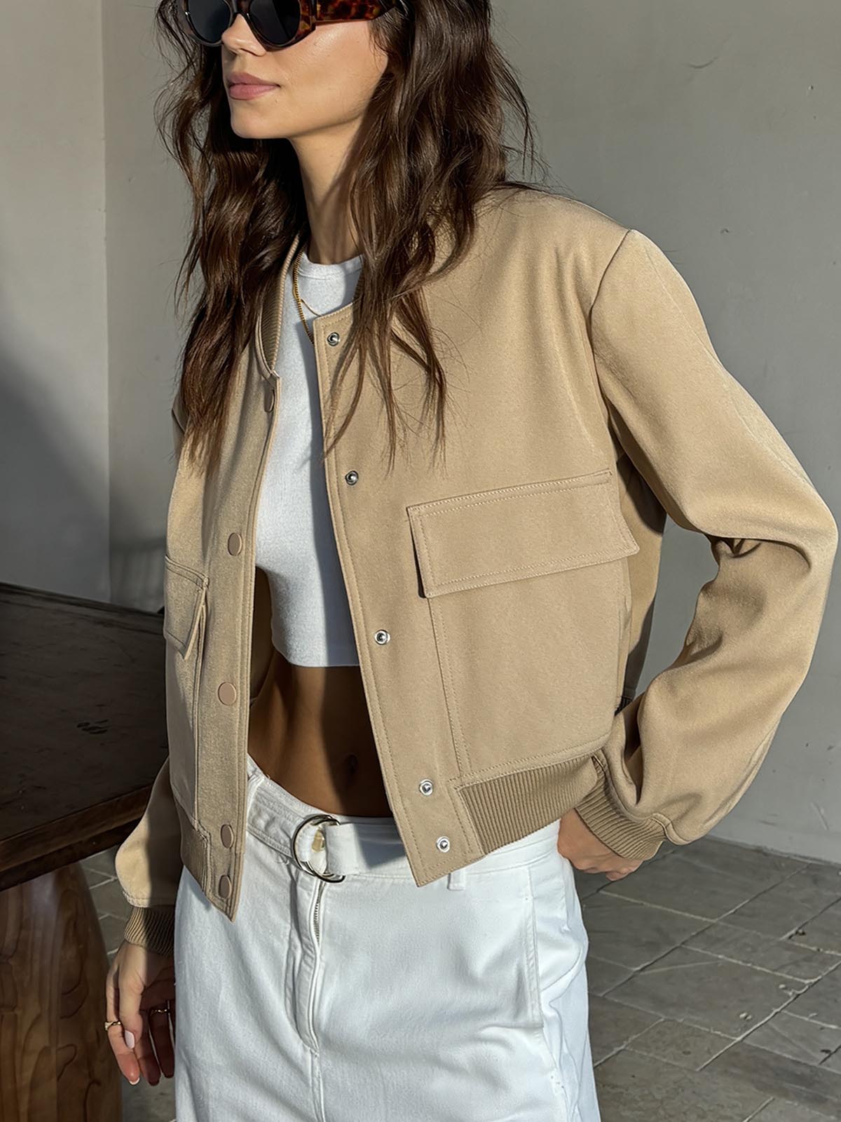 Crown Elara™ | Round Neck Pocket Jacket