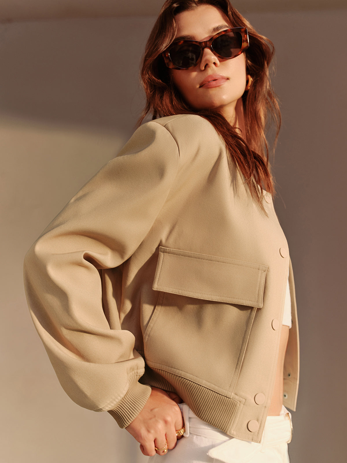 Crown Elara™ | Round Neck Pocket Jacket