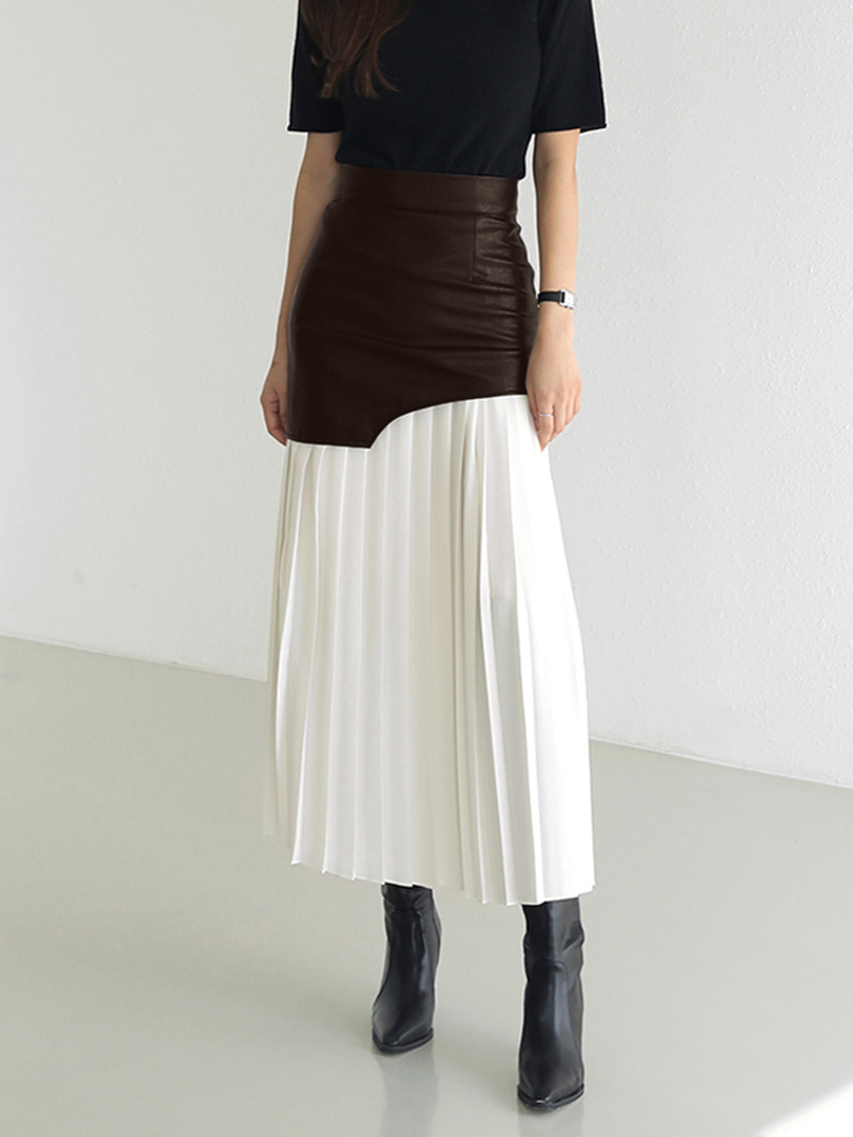 Crown Elara™ | Asymmetric Patchwork Midi Skirt