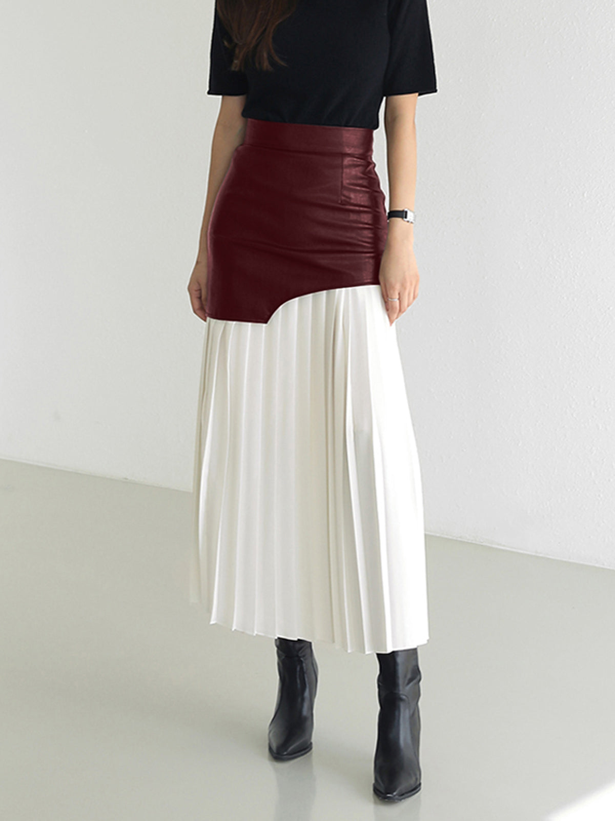 Crown Elara™ | Asymmetric Patchwork Midi Skirt