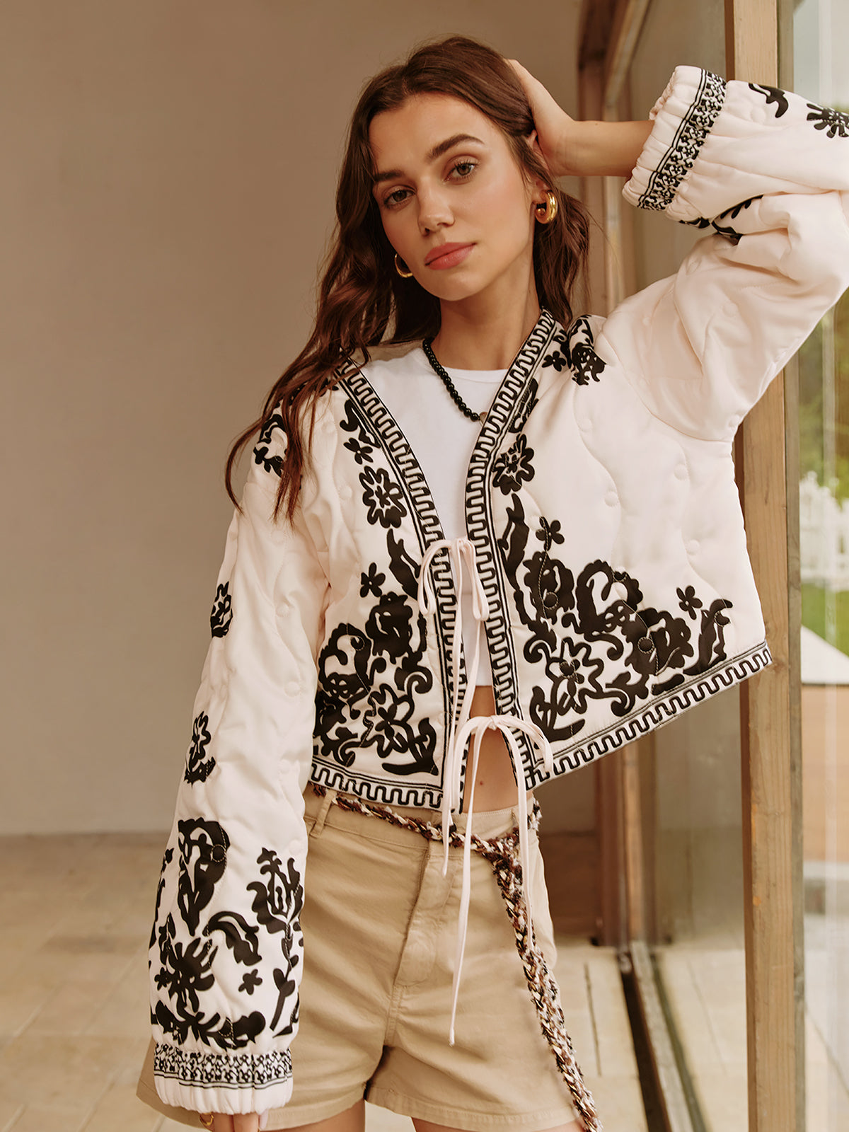 Crown Elara™ | Printed Lace Up Short Jacket