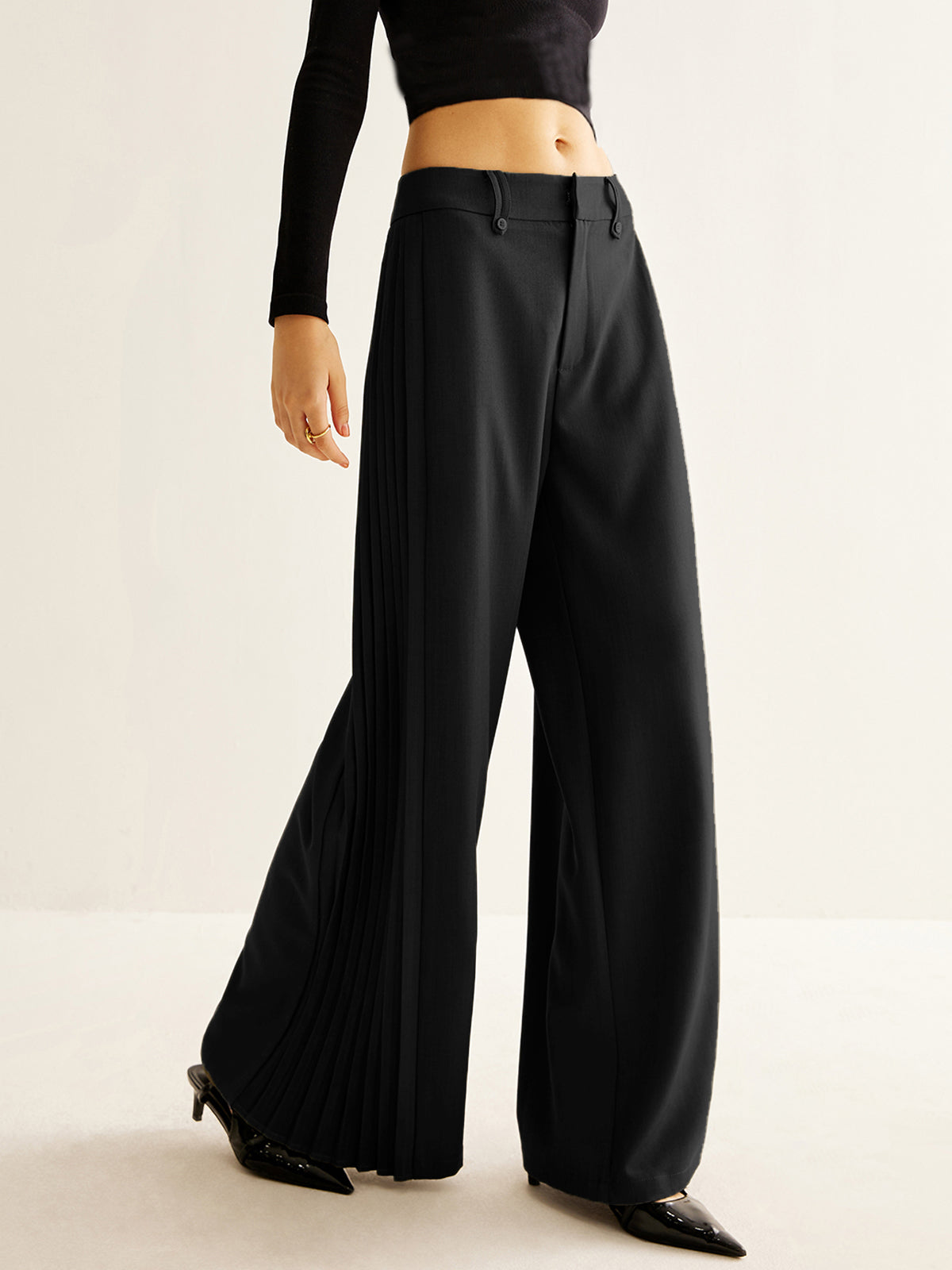 Crown Elara™ | Side Pleated Wide-Leg Trousers