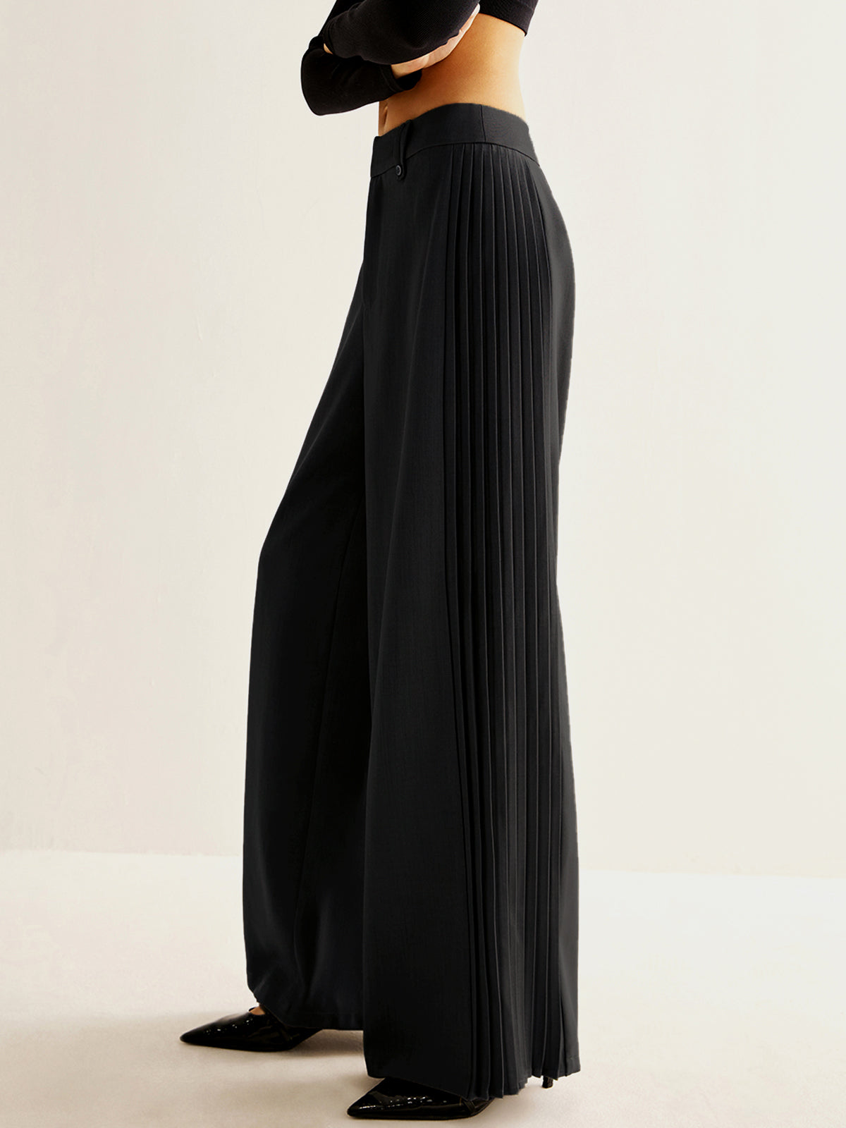 Crown Elara™ | Side Pleated Wide-Leg Trousers