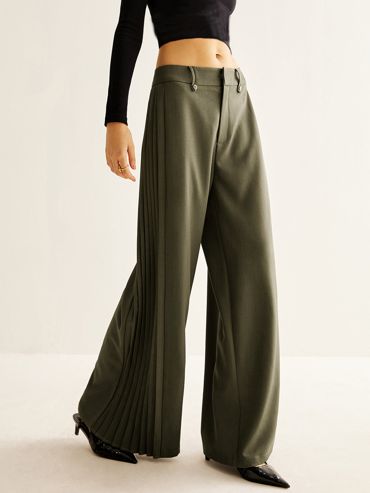 Crown Elara™ | Side Pleated Wide-Leg Trousers