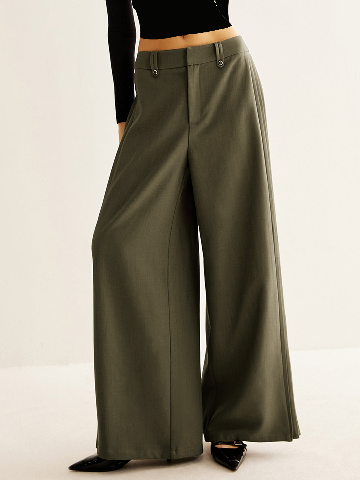 Crown Elara™ | Side Pleated Wide-Leg Trousers