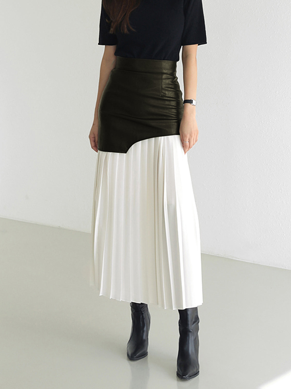 Crown Elara™ | Asymmetric Patchwork Midi Skirt