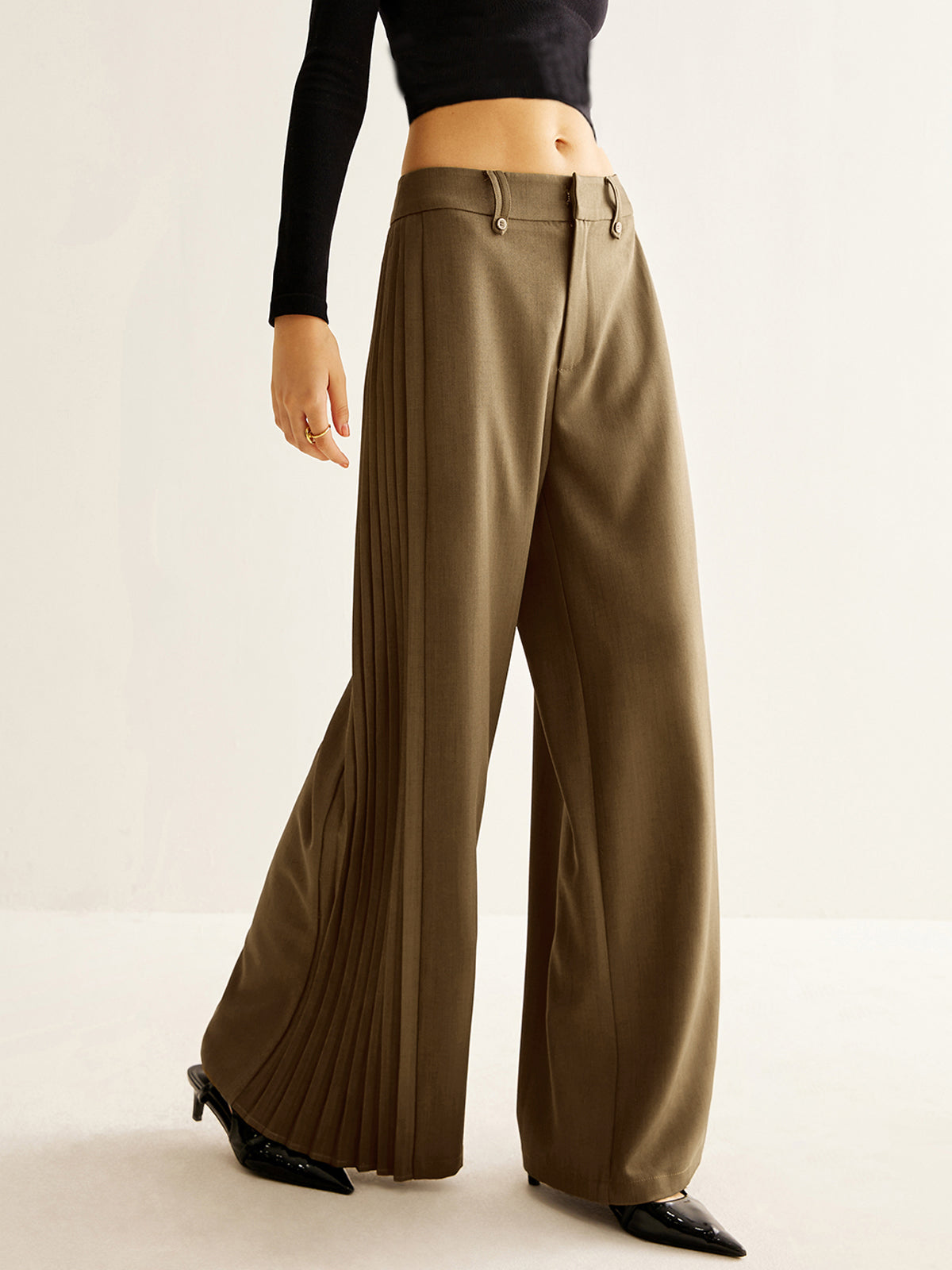 Crown Elara™ | Side Pleated Wide-Leg Trousers