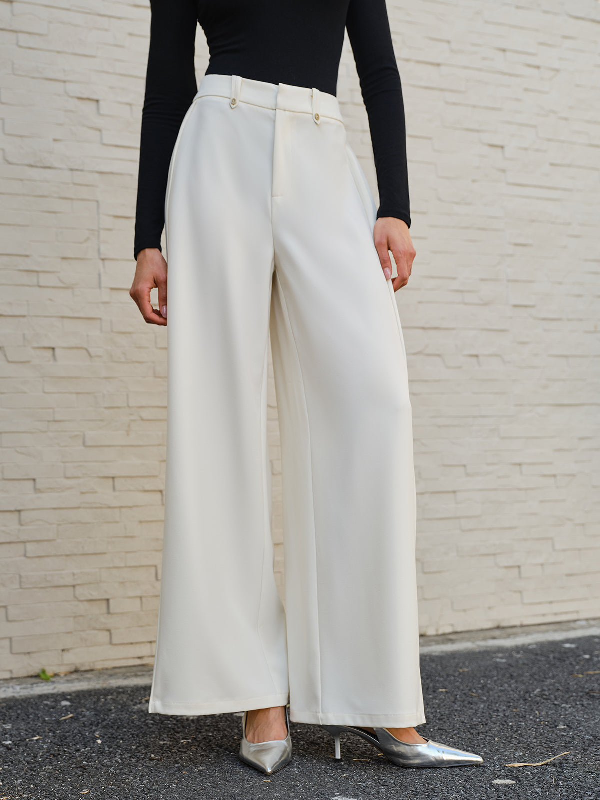 Crown Elara™ | Side Pleated Wide-Leg Trousers