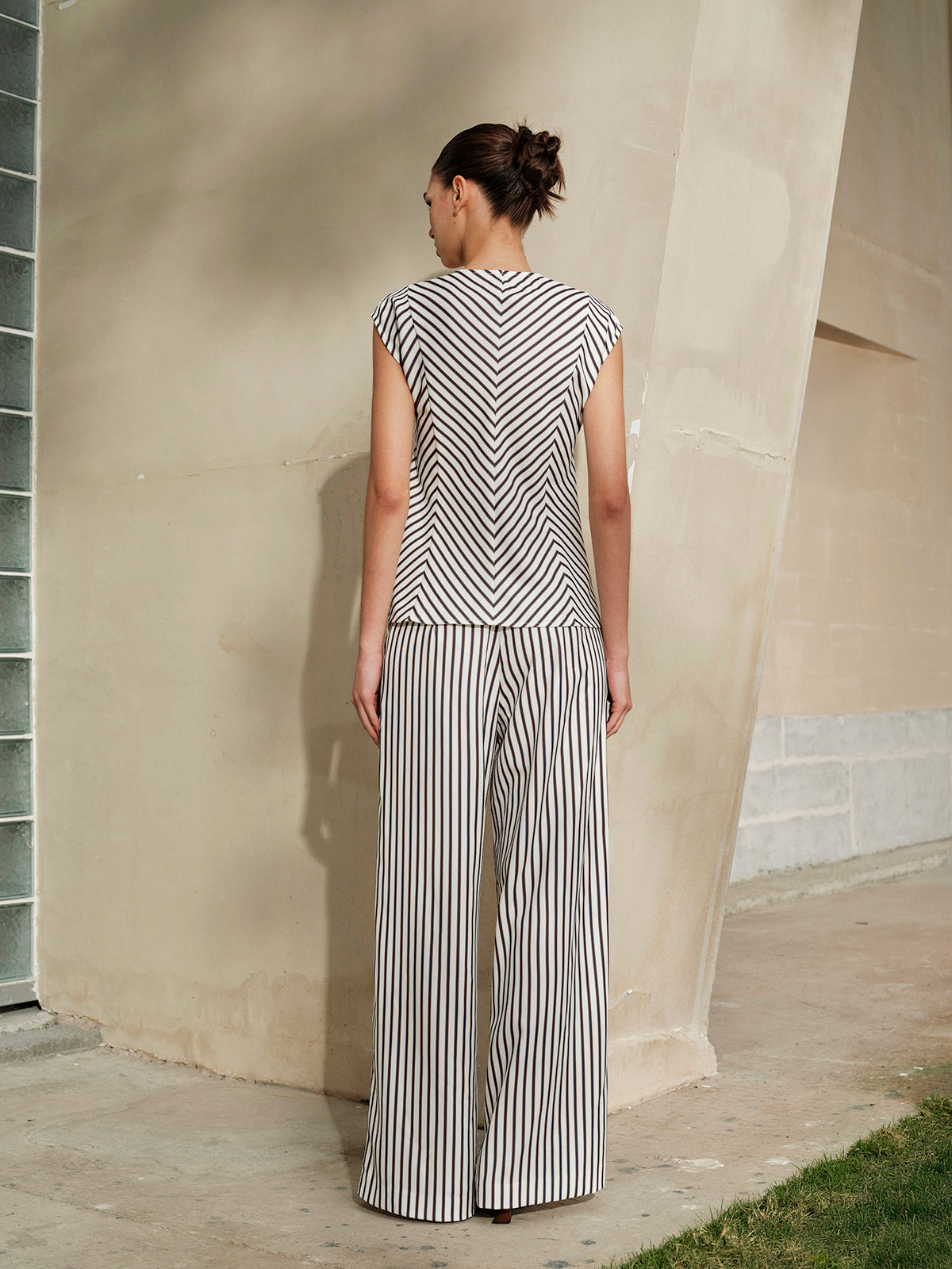 Crown Elara™ | Striped Mid-Waist Wide Leg Trousers