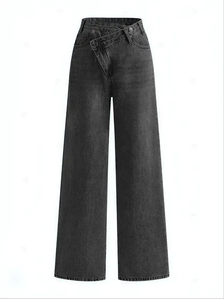Crown Elara™ | Asymmetric Waist Wide-Leg Jeans