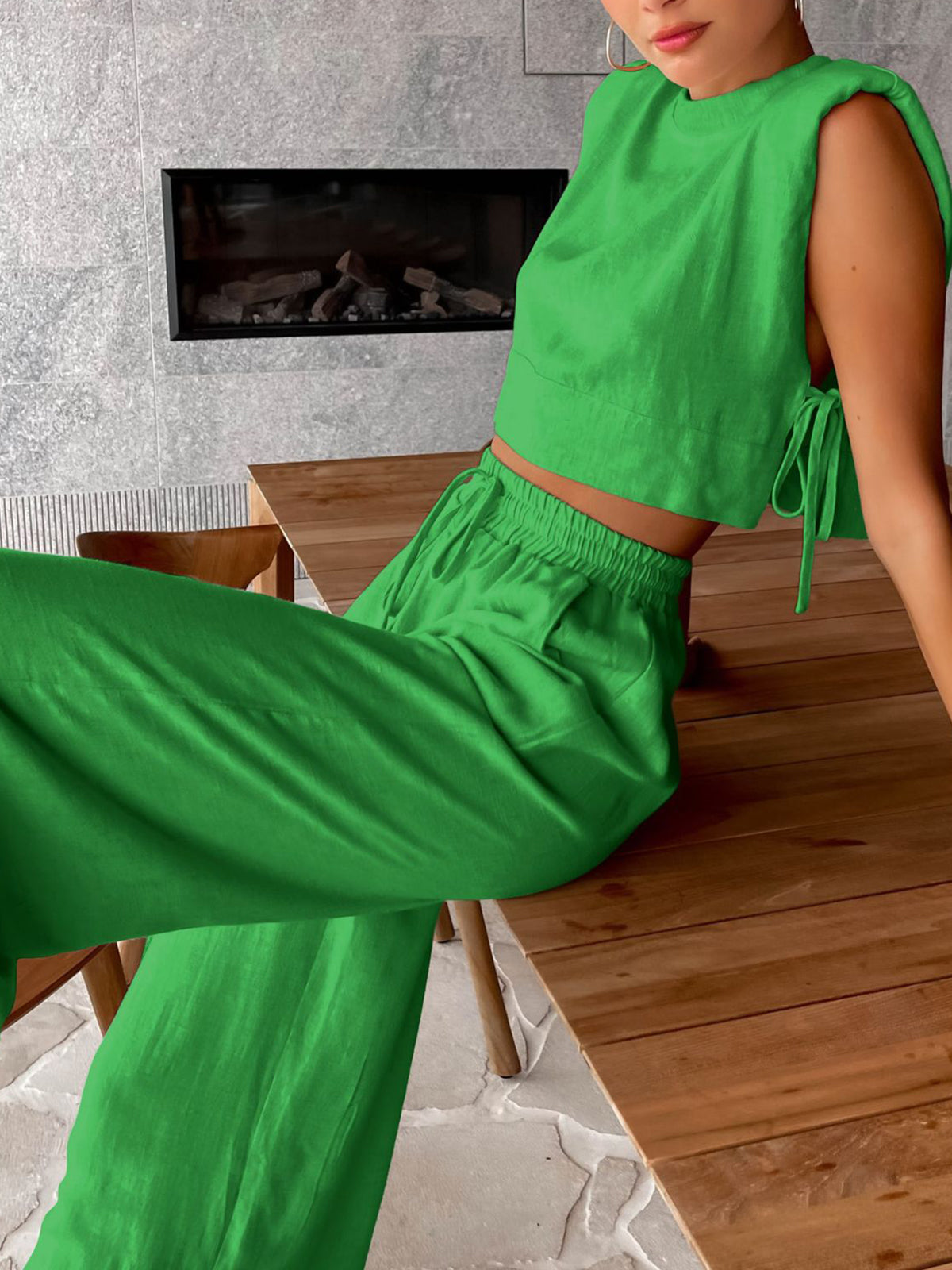 Crown Elara™ | Utility Linen Two Piece Trousers Set