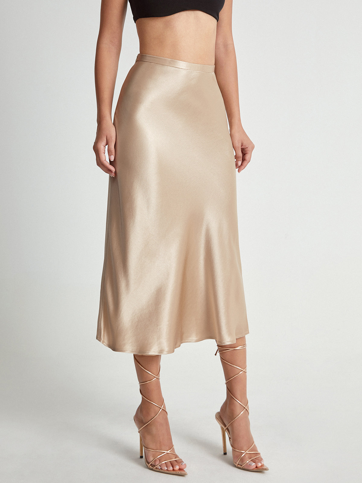 Crown Elara™ | High Waisted Satin Midi Skirt