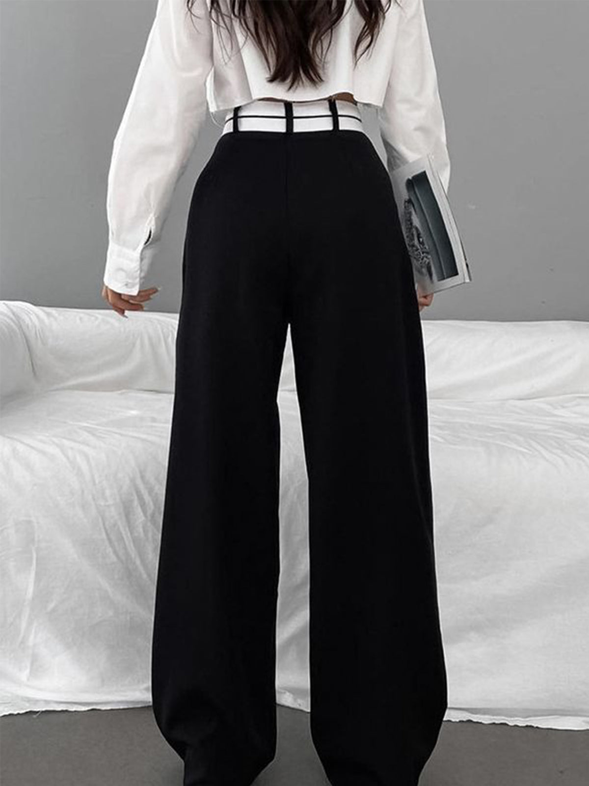 Crown Elara™ | Asymmetrical Waistband Wide Leg Trousers
