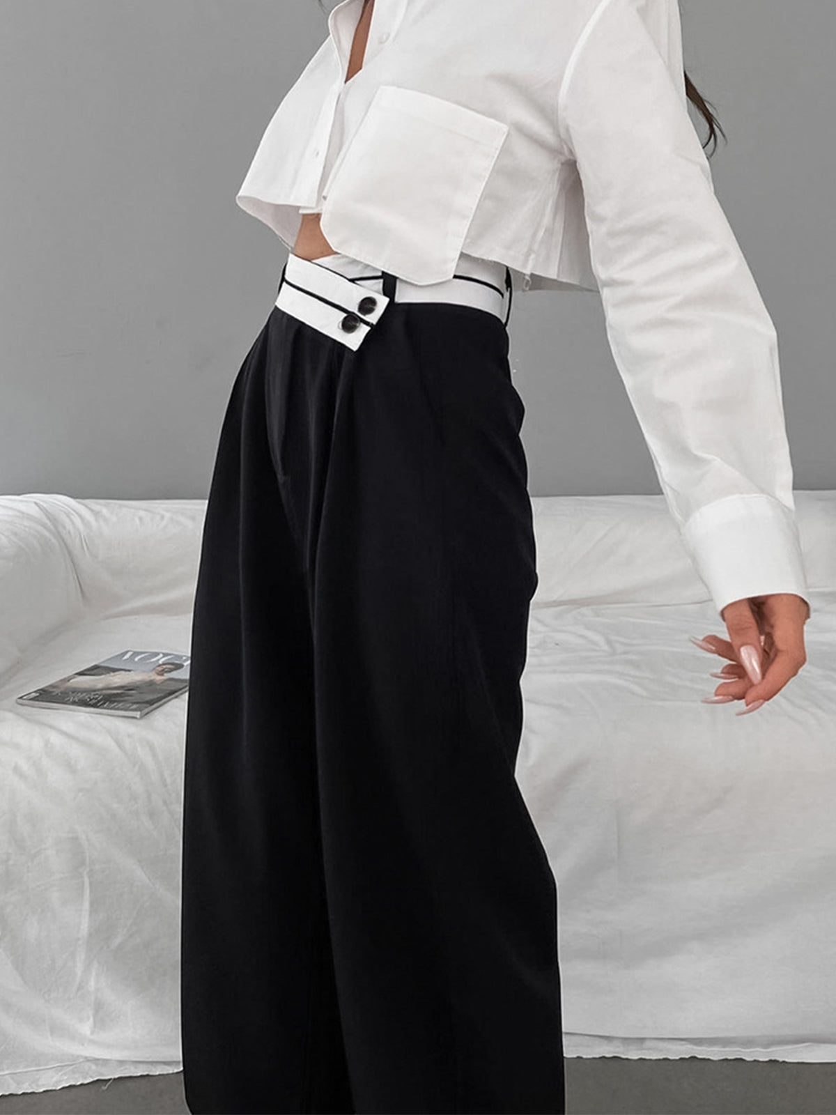 Crown Elara™ | Asymmetrical Waistband Wide Leg Trousers