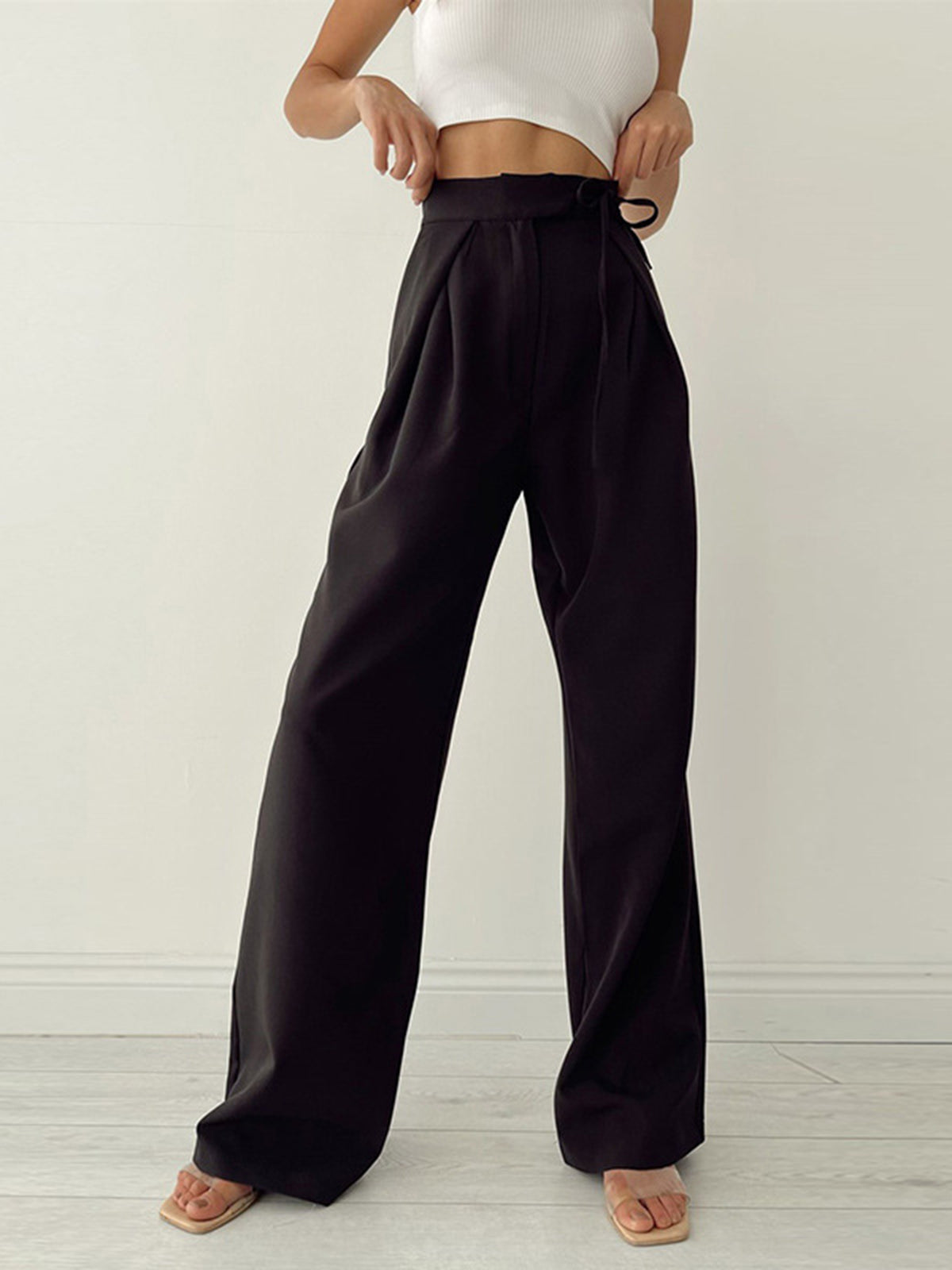 Crown Elara™ | Palazzo Tied Wide Leg Trousers