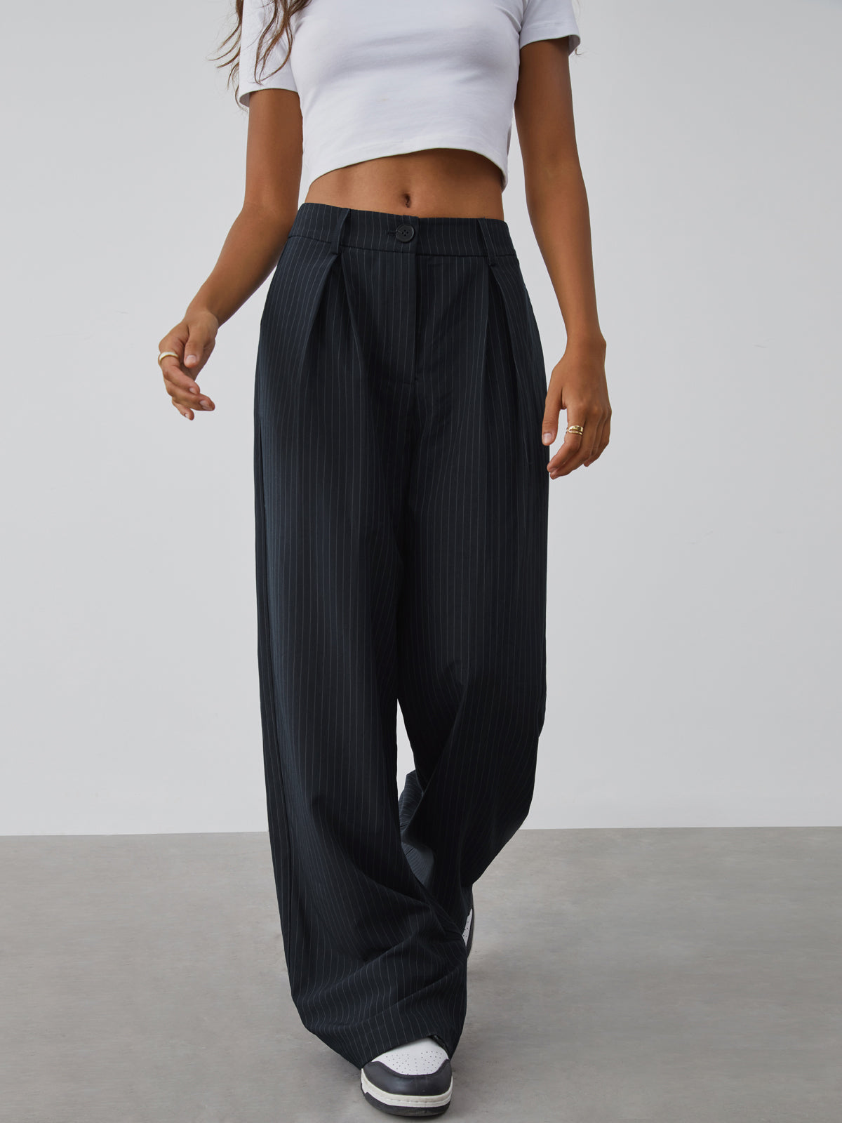 Crown Elara™ | Pinstripe Wide Leg Dress Pants