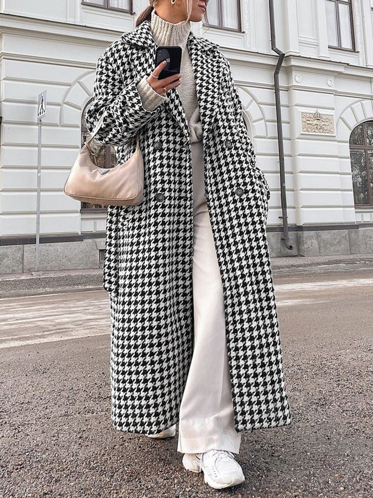 Crown Elara™ | Houndstooth Tweed Trench Coat