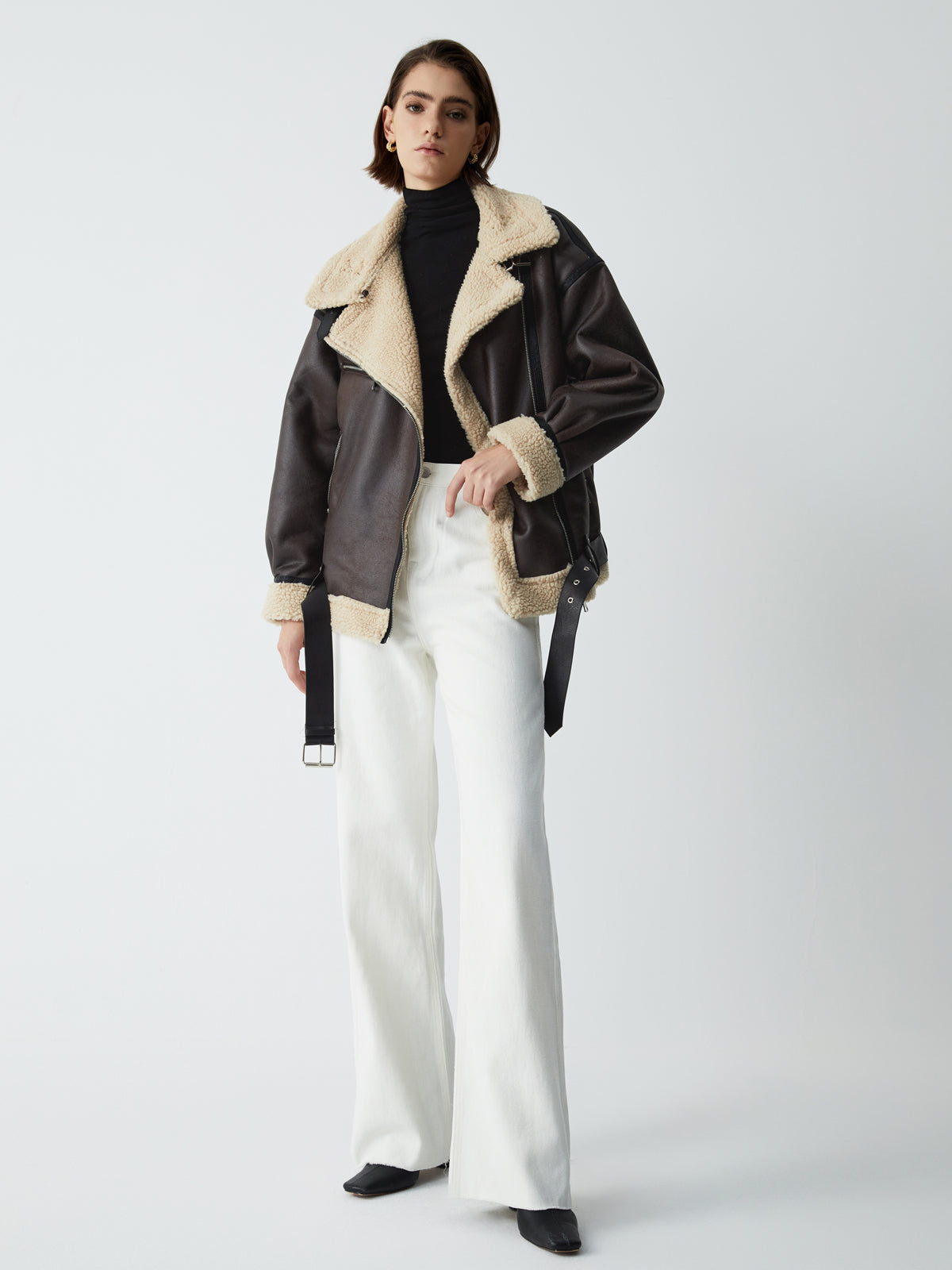 Crown Elara™ | Shearling Leather Flight Jacket