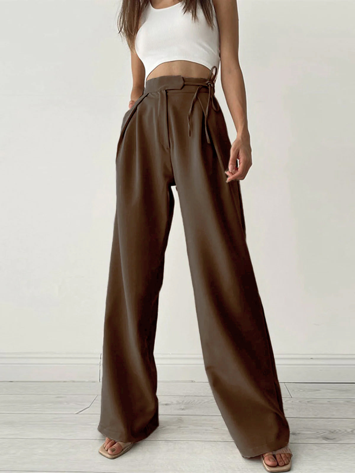 Crown Elara™ | Palazzo Tied Wide Leg Trousers