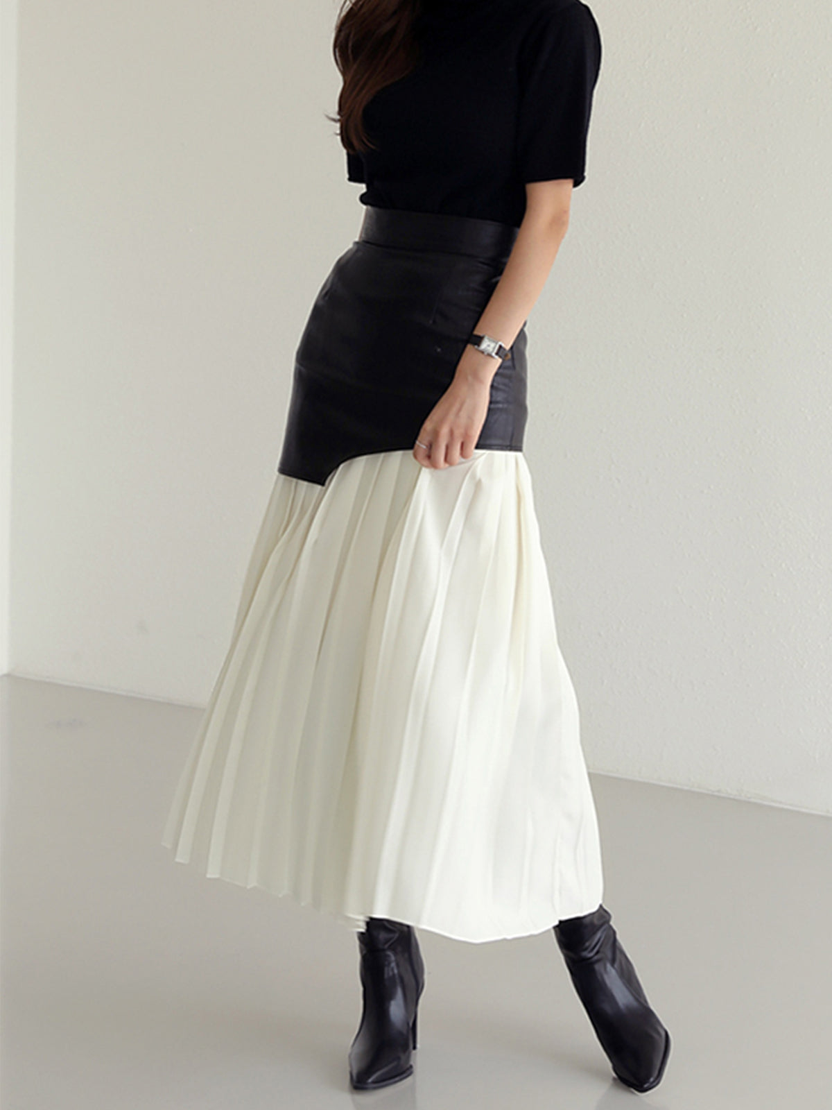 Crown Elara™ | Asymmetric Patchwork Midi Skirt
