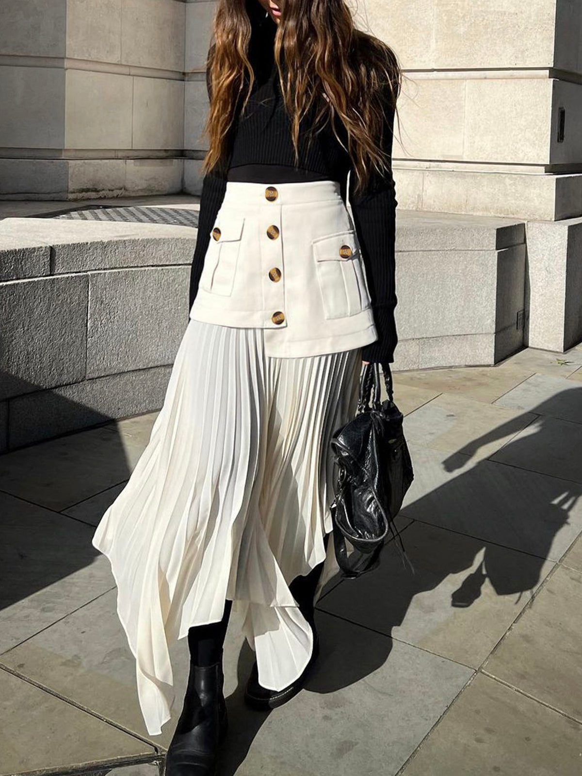 Crown Elara™ | Patchwork Asymmetrical Midi Skirt