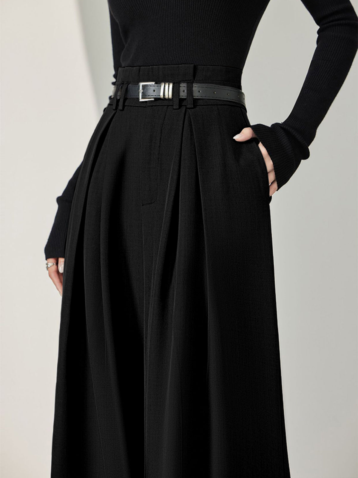 Crown Elara™ | Belted Pleated Wide Leg Trousers