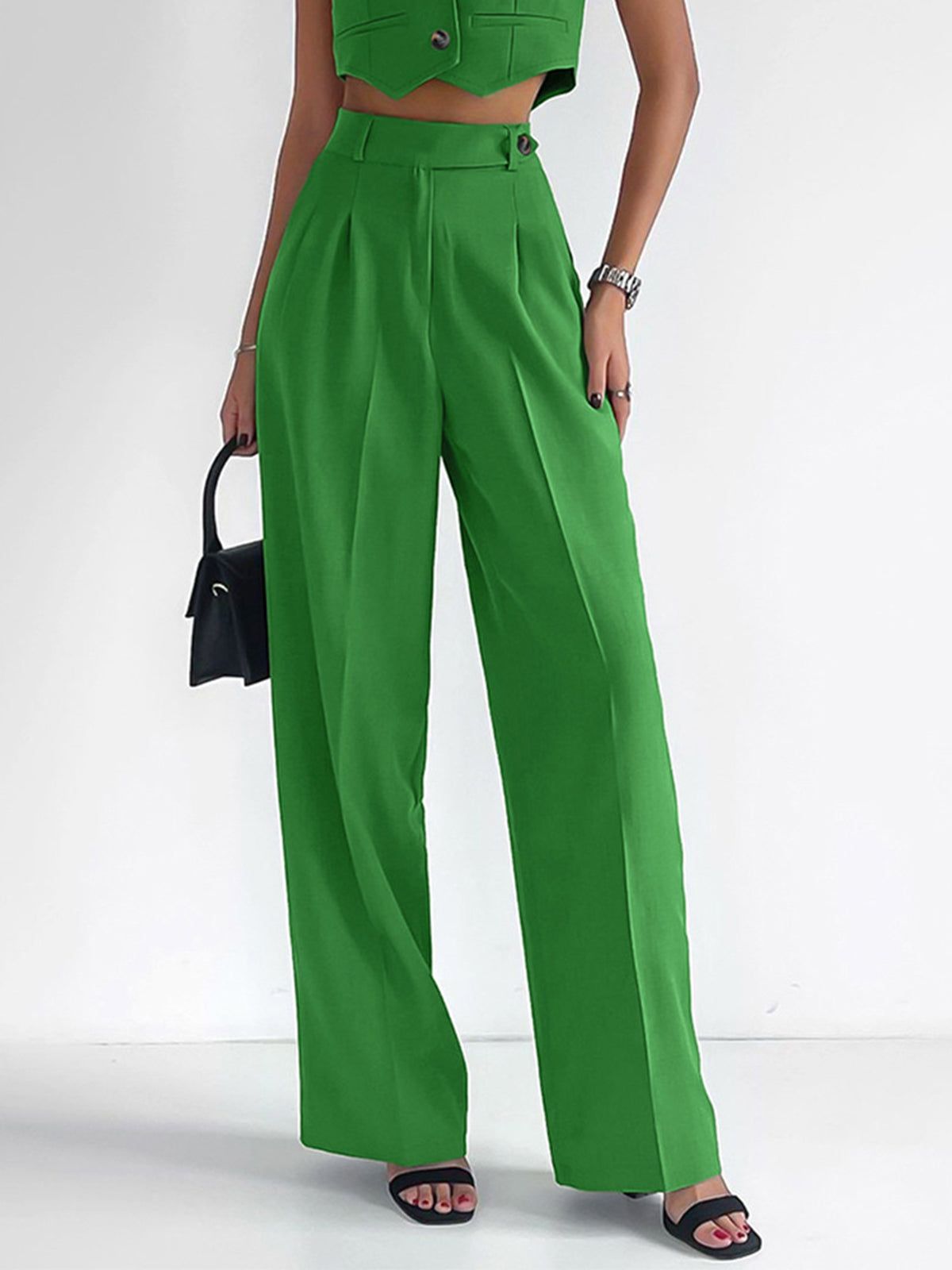 Crown Elara™ | Solid Button Front Waistcoat And Trousers Set
