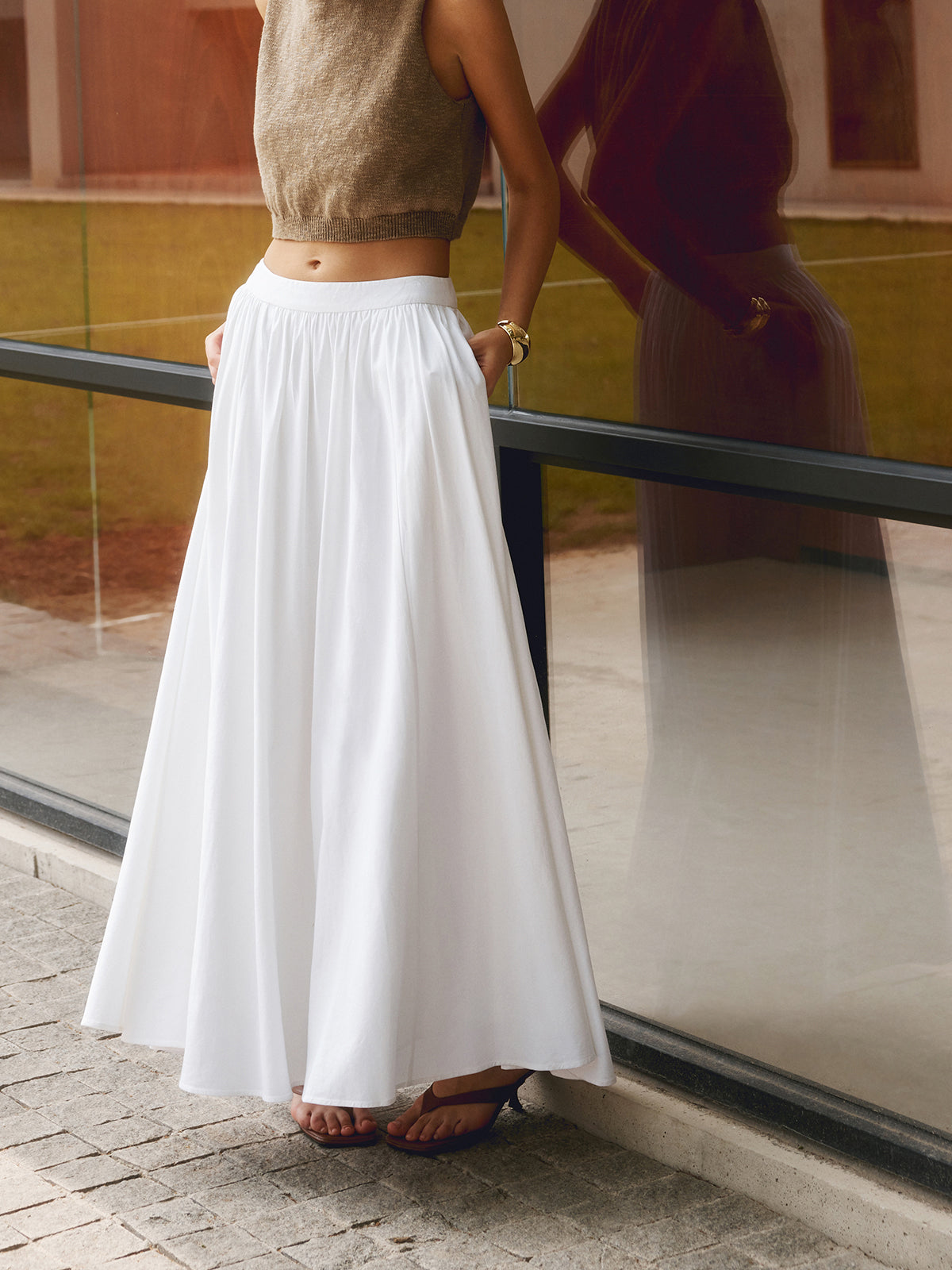 Crown Elara™ | Linen Pleated Maxi Skirt