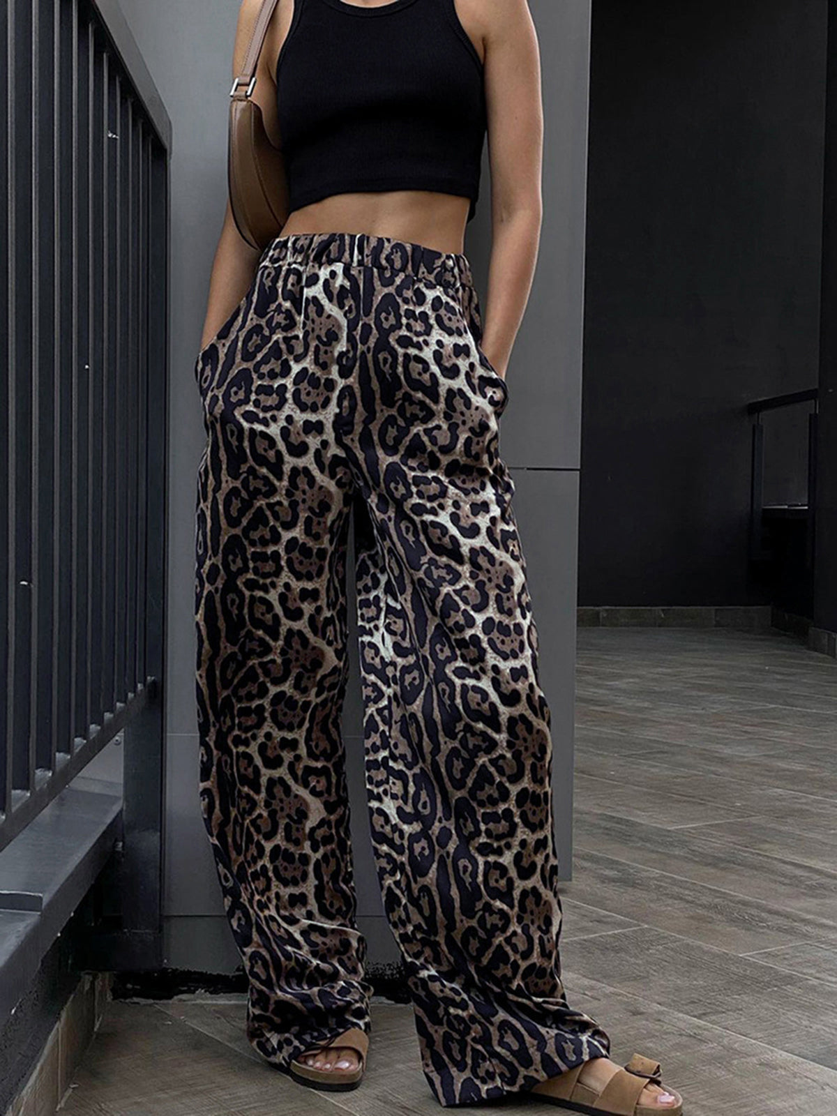 Crown Elara™ | Leopard Print Wide Leg Pants