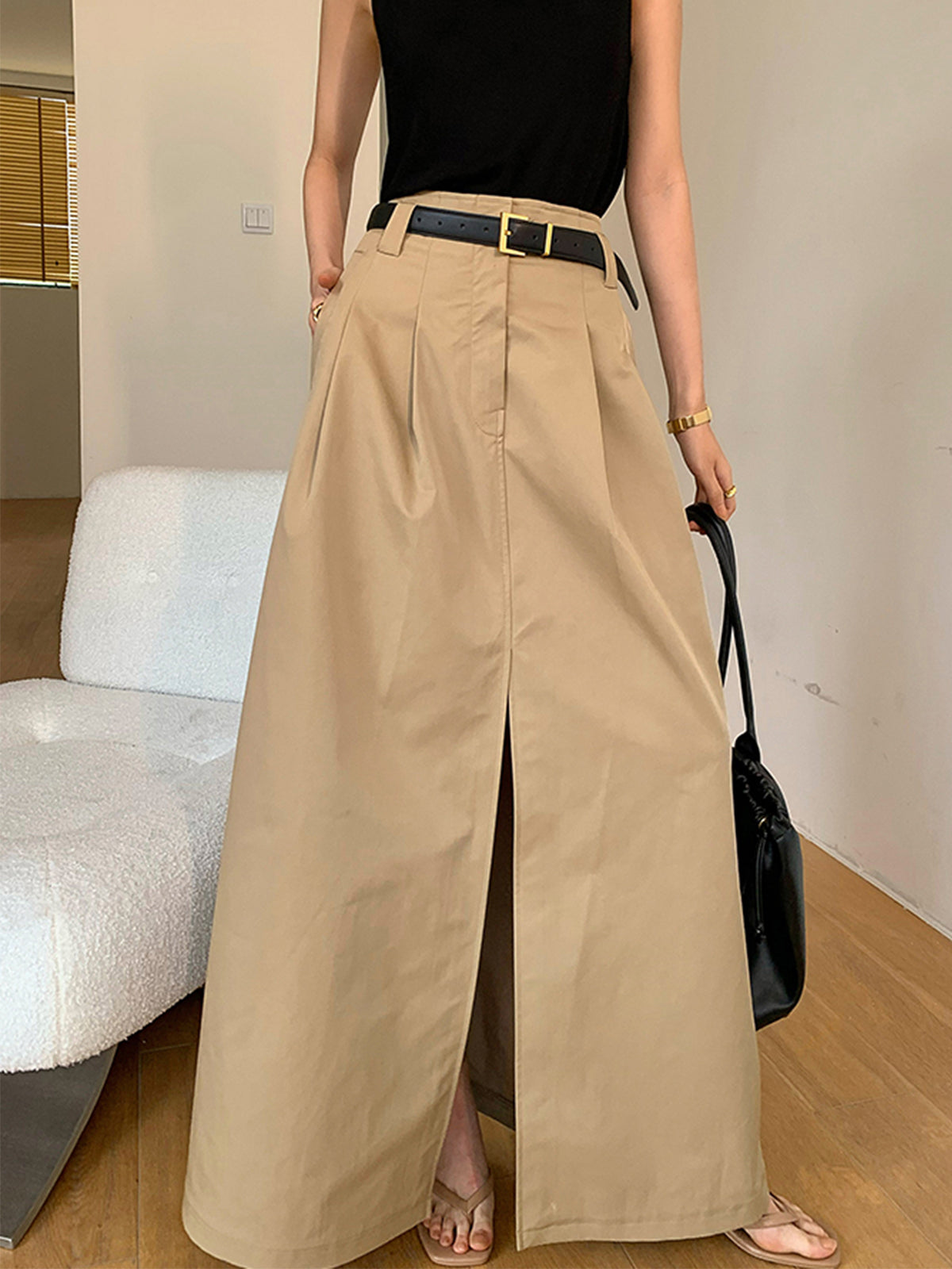Crown Elara™ | Cotton Split Maxi Skirt